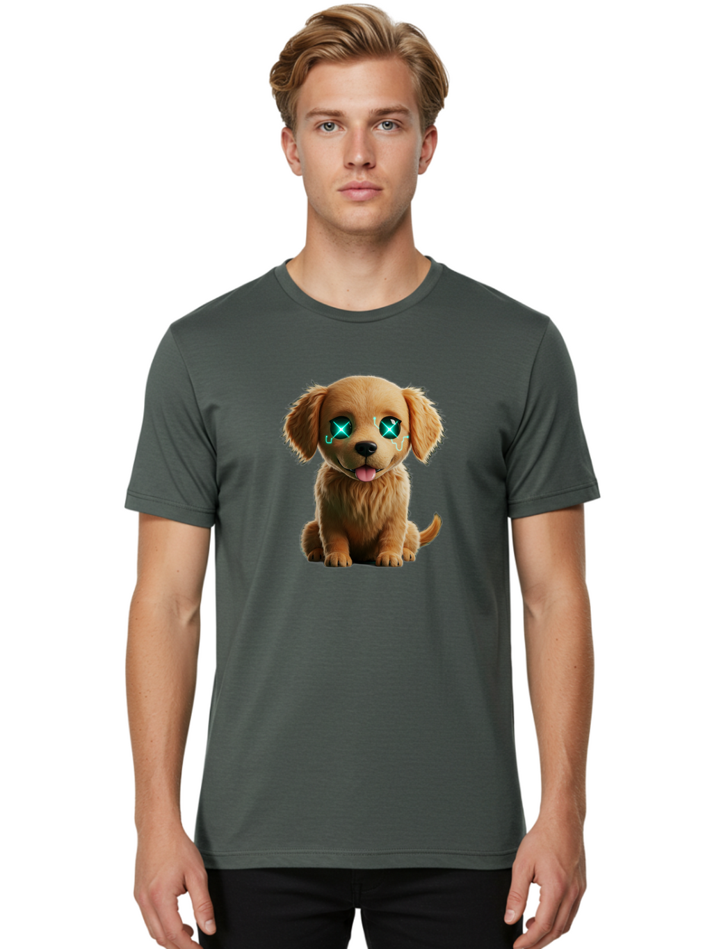 Crying-Puppy-1 Men'S Graphic Tee, 100% Cotton, Comfortable Casual Summer Wear, Machine Washable, Cute Dog, Cartoon-Style, Puppy Eyes, Sad Expression, Crying Tears, Sparkles, Digital Art, Kawaii, Adorable Animal, Funny Face Bab829