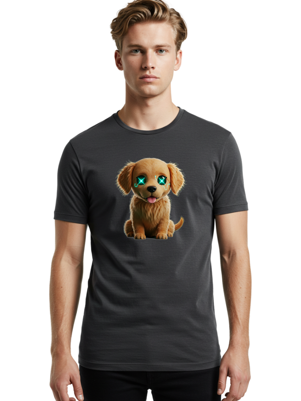 Crying-Puppy-1 Men'S Graphic Tee, 100% Cotton, Comfortable Casual Summer Wear, Machine Washable, Cute Dog, Cartoon-Style, Puppy Eyes, Sad Expression, Crying Tears, Sparkles, Digital Art, Kawaii, Adorable Animal, Funny Face Bab829