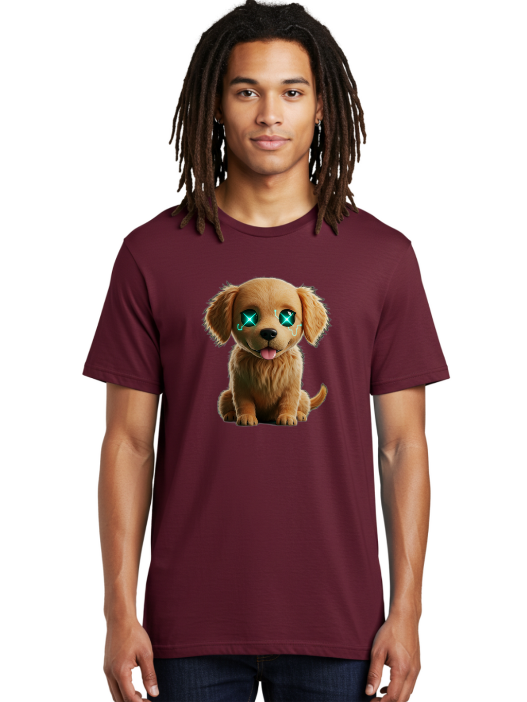 Crying-Puppy-1 Men'S Graphic Tee, 100% Cotton, Comfortable Casual Summer Wear, Machine Washable, Cute Dog, Cartoon-Style, Puppy Eyes, Sad Expression, Crying Tears, Sparkles, Digital Art, Kawaii, Adorable Animal, Funny Face Bab829
