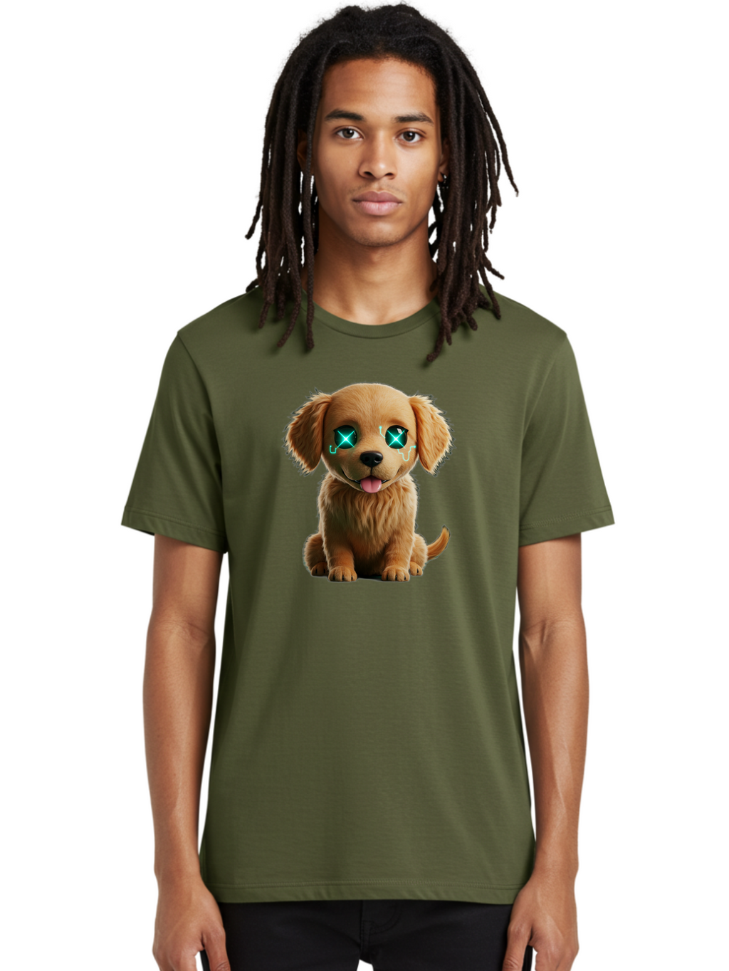 Crying-Puppy-1 Men'S Graphic Tee, 100% Cotton, Comfortable Casual Summer Wear, Machine Washable, Cute Dog, Cartoon-Style, Puppy Eyes, Sad Expression, Crying Tears, Sparkles, Digital Art, Kawaii, Adorable Animal, Funny Face Bab829