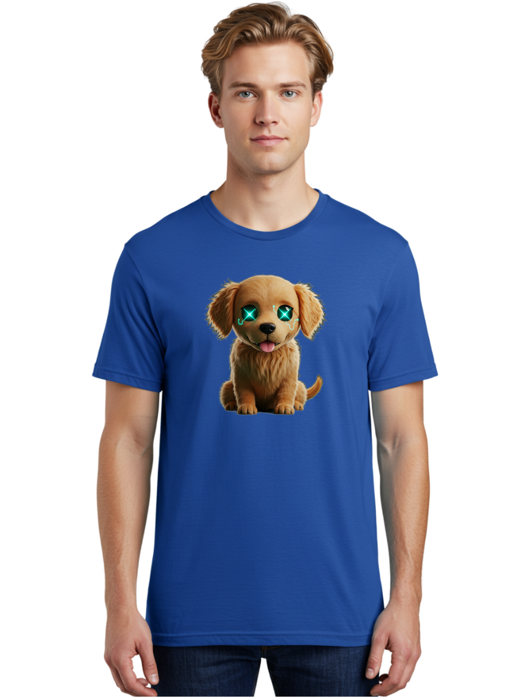 Crying-Puppy-1 Men'S Graphic Tee, 100% Cotton, Comfortable Casual Summer Wear, Machine Washable, Cute Dog, Cartoon-Style, Puppy Eyes, Sad Expression, Crying Tears, Sparkles, Digital Art, Kawaii, Adorable Animal, Funny Face Bab829