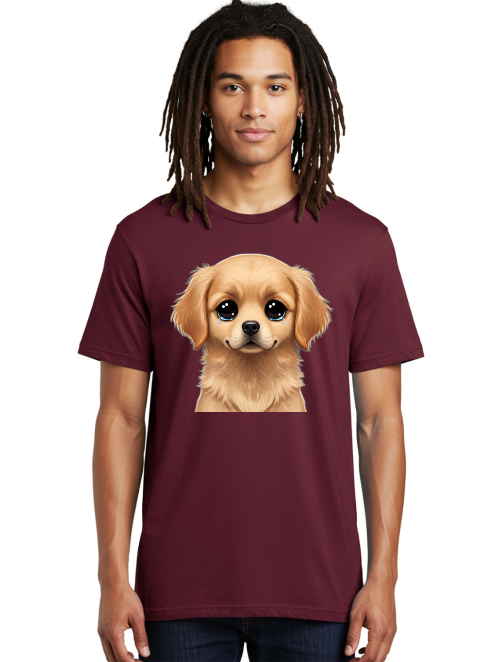 Crying-Puppy Men'S Graphic Tee, 100% Cotton, Comfortable Casual Summer Wear, Machine Washable, Sad Puppy, Crying Dog, Puppy Face, Sad Eyes, Dog Tears, Sorrowful Puppy, Adorable Puppy, Cute Dog, Dog Emotions Bab830