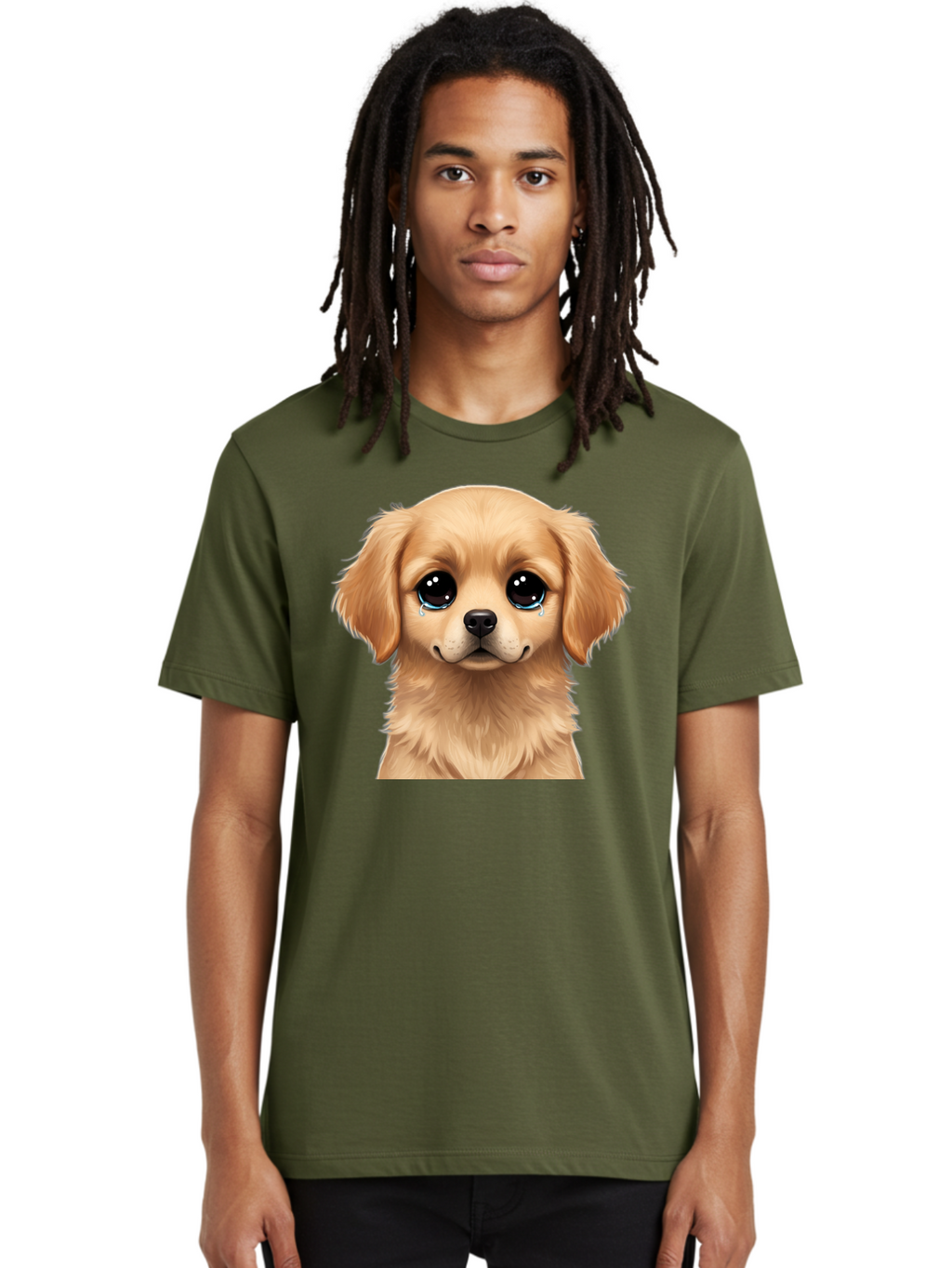 Crying-Puppy Men'S Graphic Tee, 100% Cotton, Comfortable Casual Summer Wear, Machine Washable, Sad Puppy, Crying Dog, Puppy Face, Sad Eyes, Dog Tears, Sorrowful Puppy, Adorable Puppy, Cute Dog, Dog Emotions Bab830