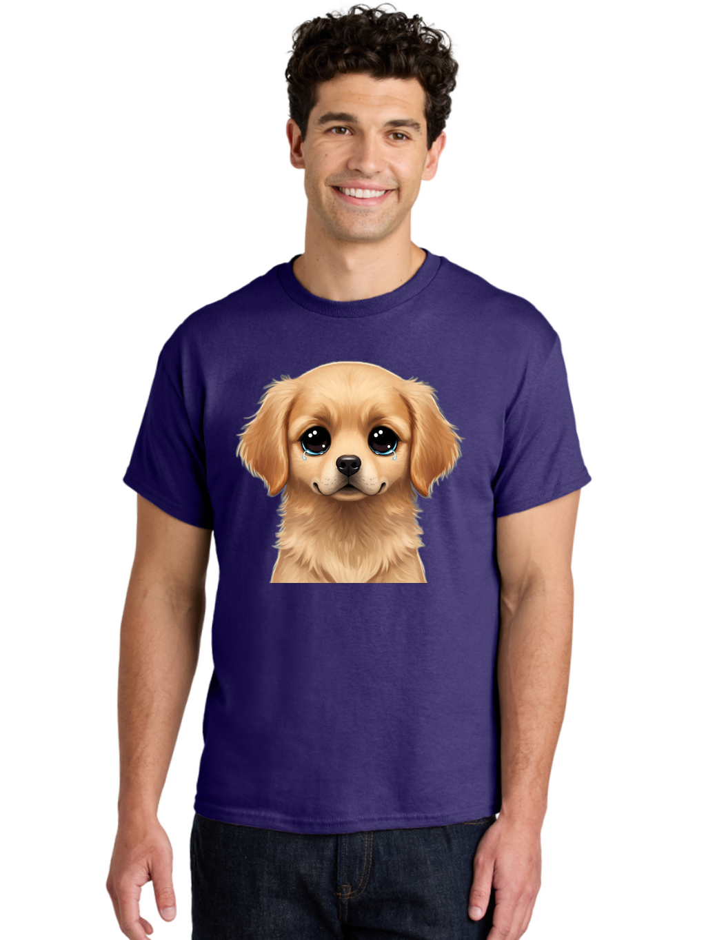 Crying-Puppy Men'S Graphic Tee, 100% Cotton, Comfortable Casual Summer Wear, Machine Washable, Sad Puppy, Crying Dog, Puppy Face, Sad Eyes, Dog Tears, Sorrowful Puppy, Adorable Puppy, Cute Dog, Dog Emotions Bab830
