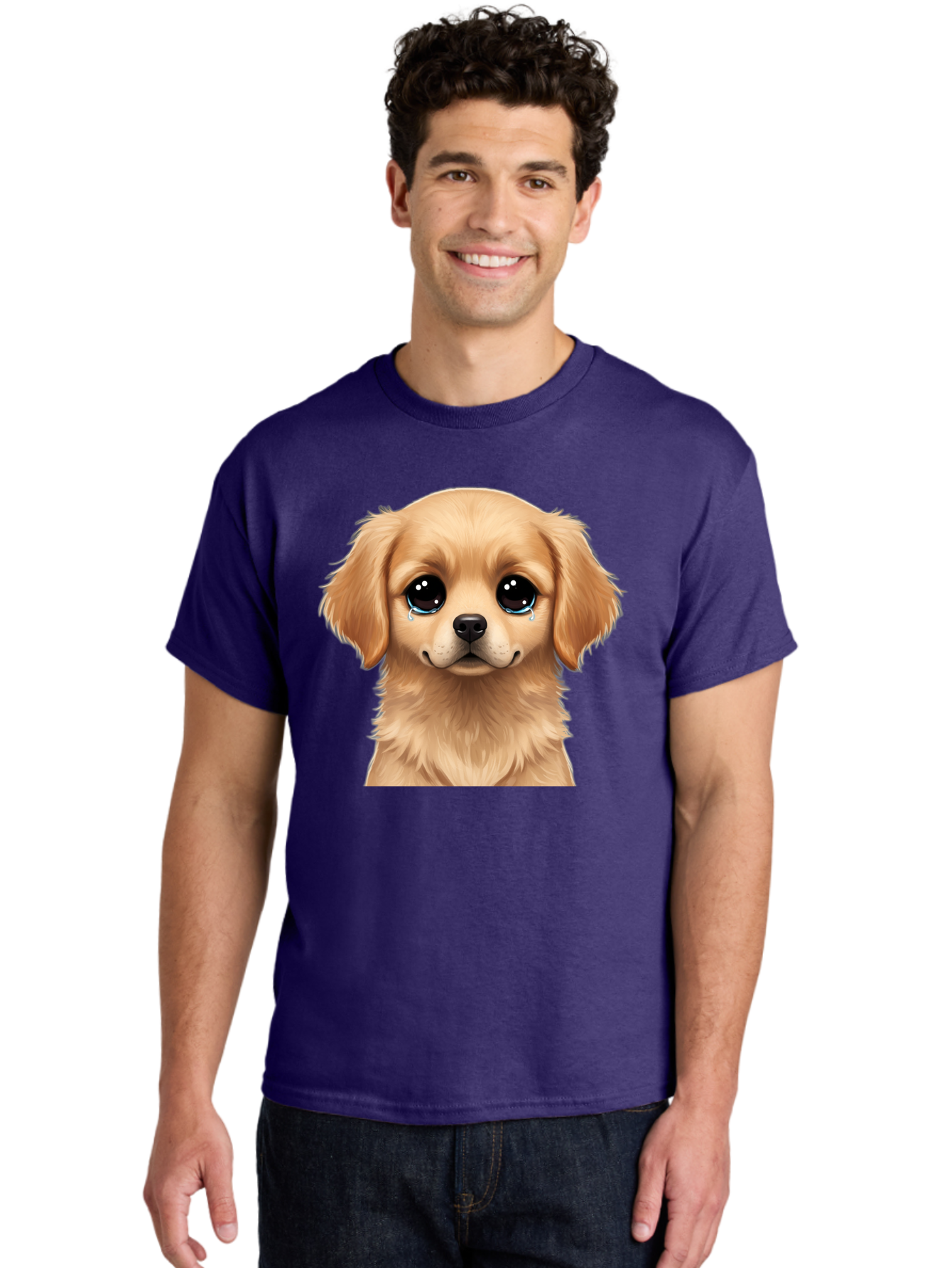 Crying-Puppy Men'S Graphic Tee, 100% Cotton, Comfortable Casual Summer Wear, Machine Washable, Sad Puppy, Crying Dog, Puppy Face, Sad Eyes, Dog Tears, Sorrowful Puppy, Adorable Puppy, Cute Dog, Dog Emotions Bab830