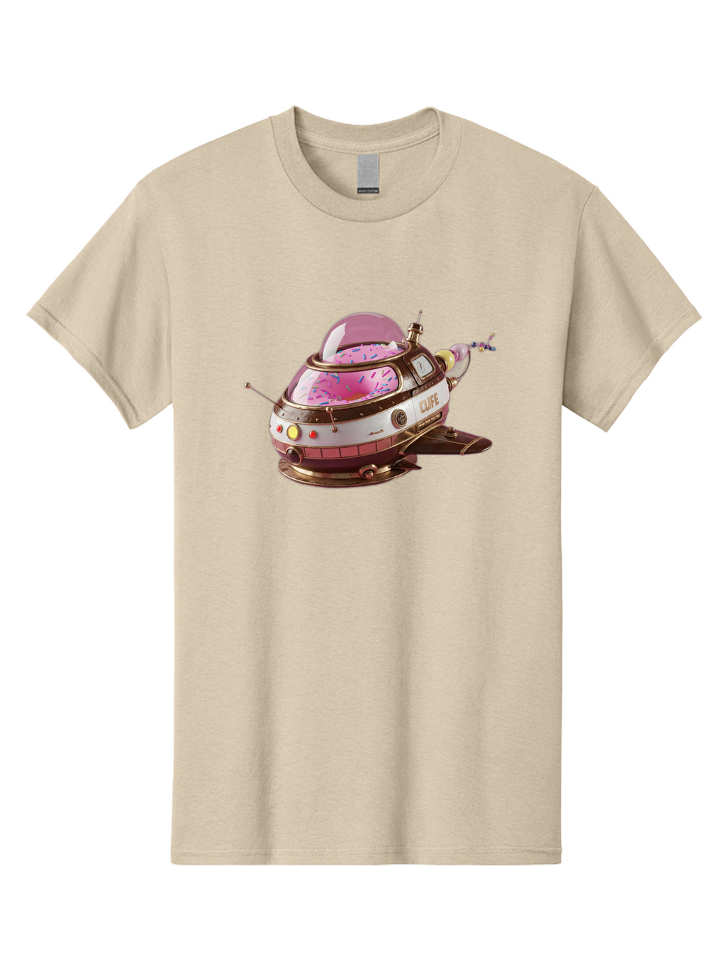 Cufe-Spacecraft Men'S Graphic Tee, 100% Cotton, Comfortable Casual Summer Wear, Machine Washable, Cupcake Spaceship, Futuristic Dessert, Whimsical Design, Sprinkles, Pink Frosting, Retro-Futuristic Style, Cartoonish Charm, Sci-Fi Treat Bab832
