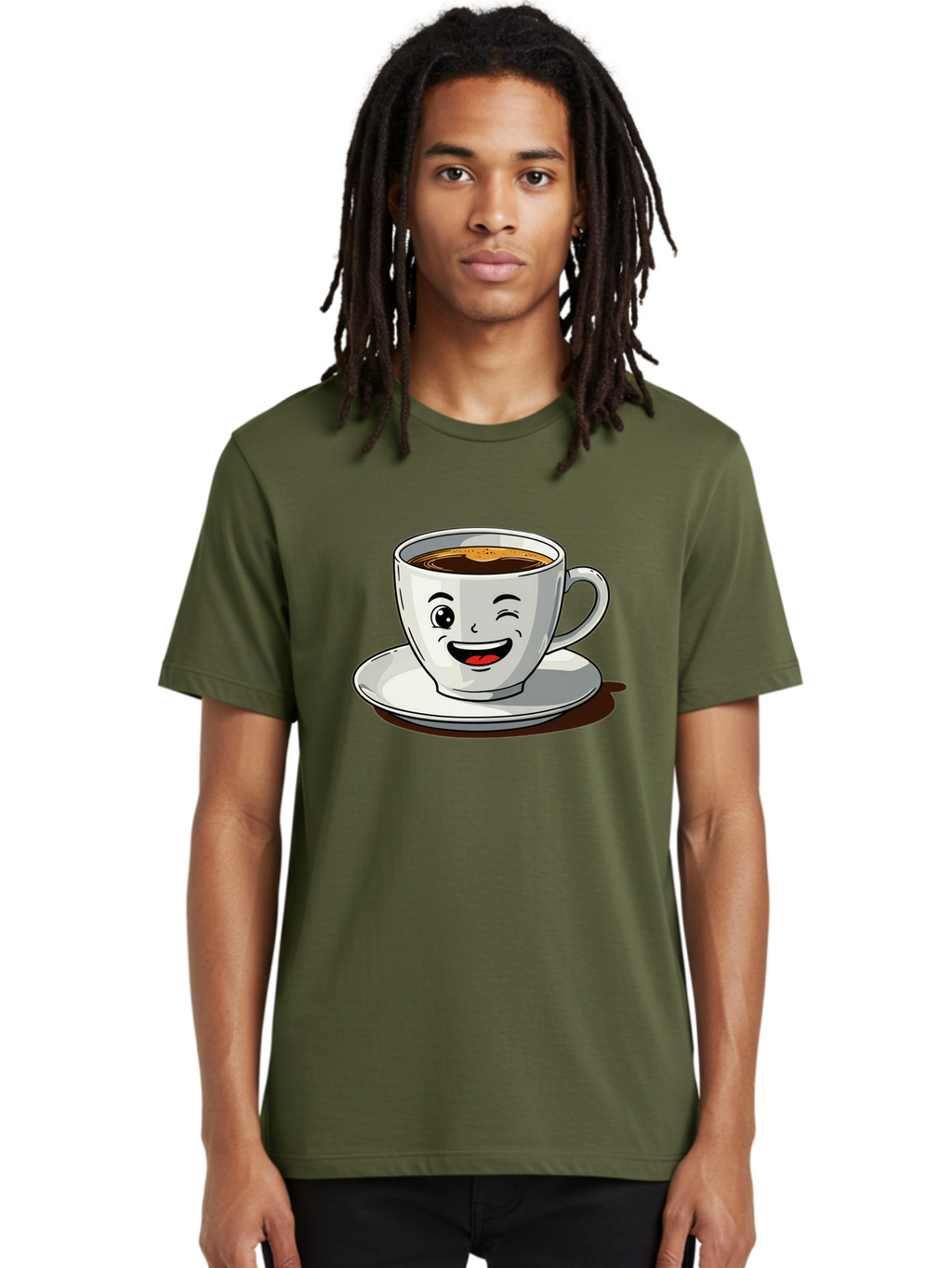 Cup-Of-Coffee-1 Men'S Graphic Tee, 100% Cotton, Comfortable Casual Summer Wear, Machine Washable, Happy Coffee Cup, Smiling Face, Coffee Time, Morning Pick-Me-Up, Caffeinated Beverage, Cartoon Character, Coffee Lover, Funny Illustration, Bab833