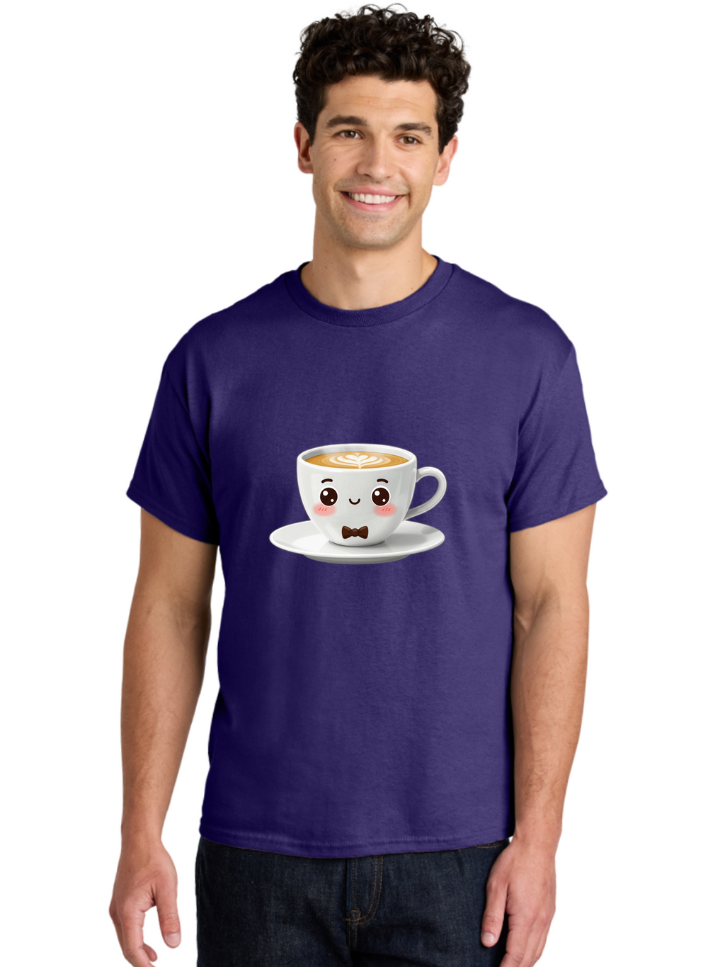 Cup-Of-Coffee-2 Men'S Graphic Tee, 100% Cotton, Comfortable Casual Summer Wear, Machine Washable, Cute Coffee Cup, Cartoon Character, Latte Art, Coffee Lover, Morning Pick-Me-Up, Adorable Design, Coffee Culture, Espresso, Bab834