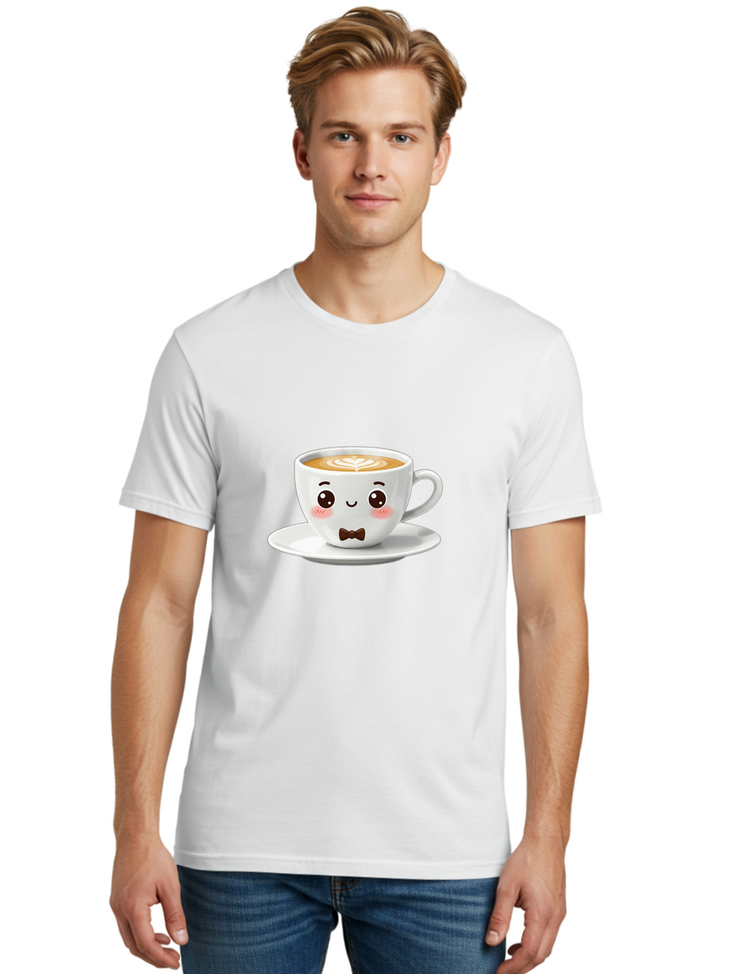 Cup-Of-Coffee-2 Men'S Graphic Tee, 100% Cotton, Comfortable Casual Summer Wear, Machine Washable, Cute Coffee Cup, Cartoon Character, Latte Art, Coffee Lover, Morning Pick-Me-Up, Adorable Design, Coffee Culture, Espresso, Bab834