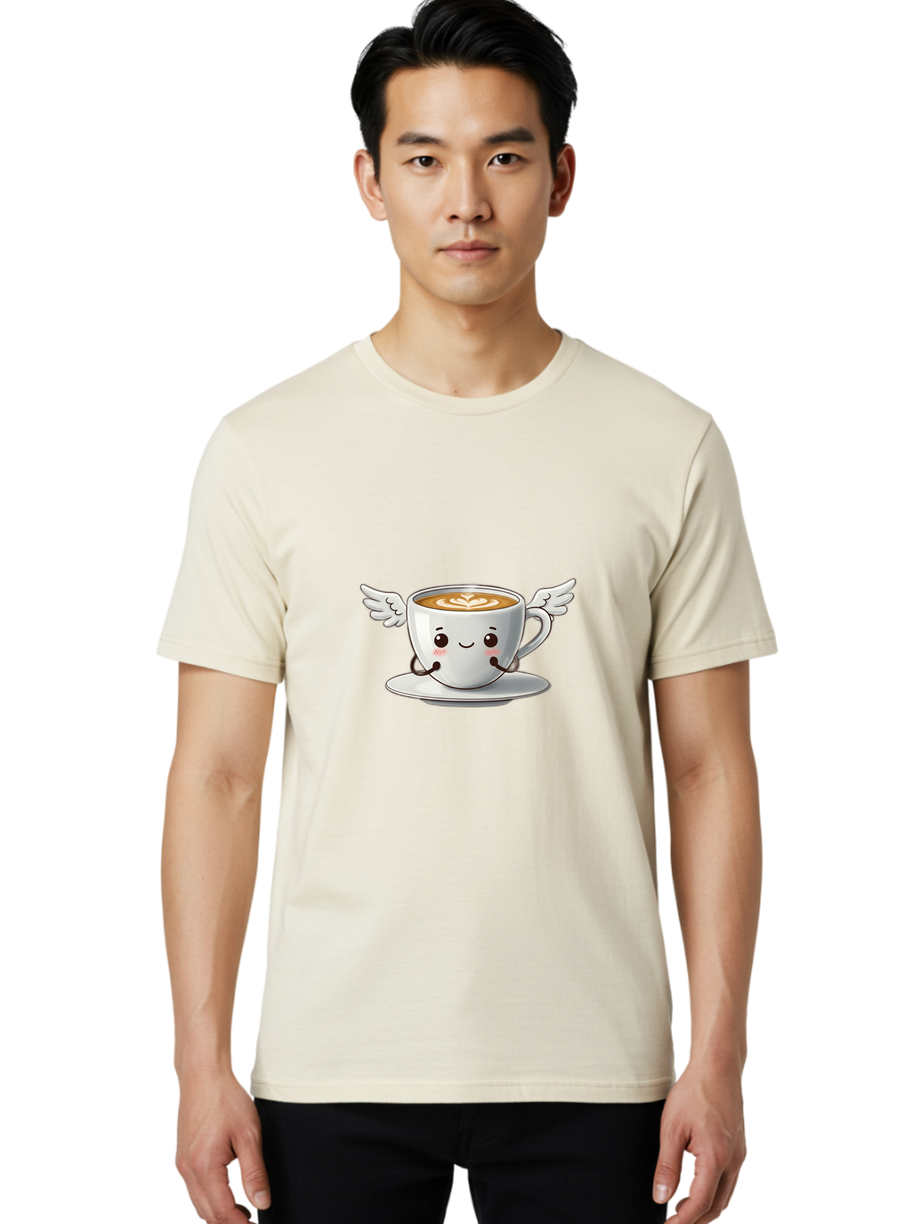Cup-Of-Coffee-3 Men'S Graphic Tee, 100% Cotton, Comfortable Casual Summer Wear, Machine Washable, Cartoon Coffee Cup, Latte Art, Wings On Coffee Cup, Smiling Coffee, Kawaii Coffee, Cute Coffee, Coffee Character, Coffee Art, Happy Coffee Bab835