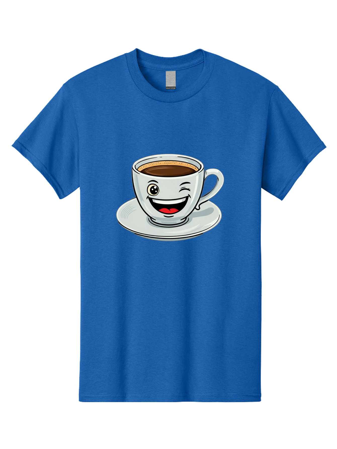 Cup-Of-Coffee Men'S Graphic Tee, 100% Cotton, Comfortable Casual Summer Wear, Machine Washable, Coffee Cup, Cartoon Character, Smiling Face, Happy Expression, Coffee Lover, Morning Pick-Me-Up, Coffee Break, Funny Illustration, Winking Eye Bab840
