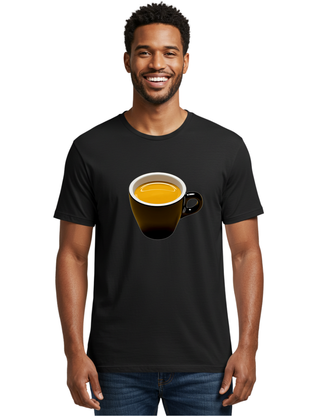 Cup-Of-Tea Men'S Graphic Tee, 100% Cotton, Comfortable Casual Summer Wear, Machine Washable, Black Tea Cup, Yellow Tea, Coffee Mug, Morning Beverage, Relaxing Drink, Cozy Atmosphere, Tea Time, Warm Beverage, Soothing Tea Bab841