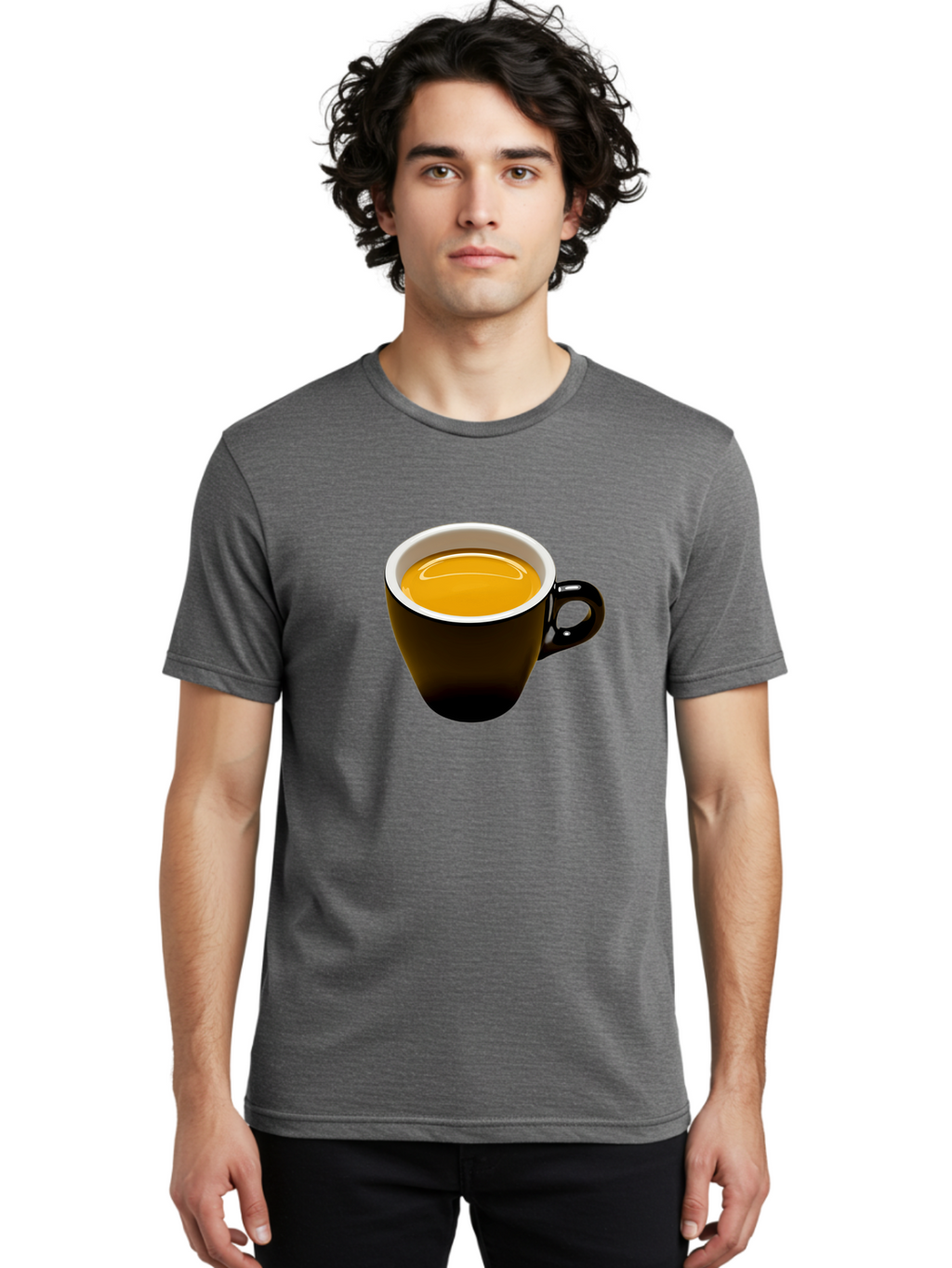 Cup-Of-Tea Men'S Graphic Tee, 100% Cotton, Comfortable Casual Summer Wear, Machine Washable, Black Tea Cup, Yellow Tea, Coffee Mug, Morning Beverage, Relaxing Drink, Cozy Atmosphere, Tea Time, Warm Beverage, Soothing Tea Bab841