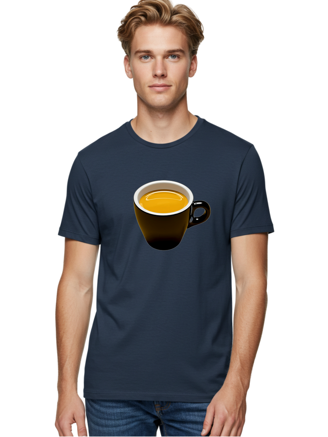 Cup-Of-Tea Men'S Graphic Tee, 100% Cotton, Comfortable Casual Summer Wear, Machine Washable, Black Tea Cup, Yellow Tea, Coffee Mug, Morning Beverage, Relaxing Drink, Cozy Atmosphere, Tea Time, Warm Beverage, Soothing Tea Bab841