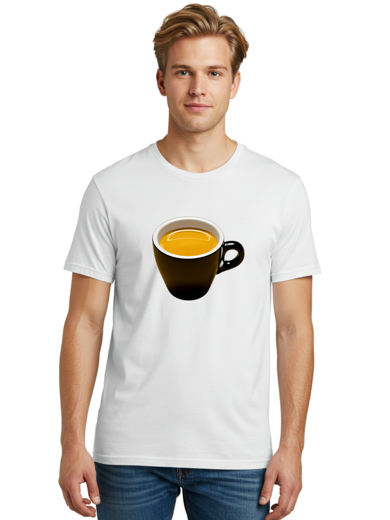 Cup-Of-Tea Men'S Graphic Tee, 100% Cotton, Comfortable Casual Summer Wear, Machine Washable, Black Tea Cup, Yellow Tea, Coffee Mug, Morning Beverage, Relaxing Drink, Cozy Atmosphere, Tea Time, Warm Beverage, Soothing Tea Bab841