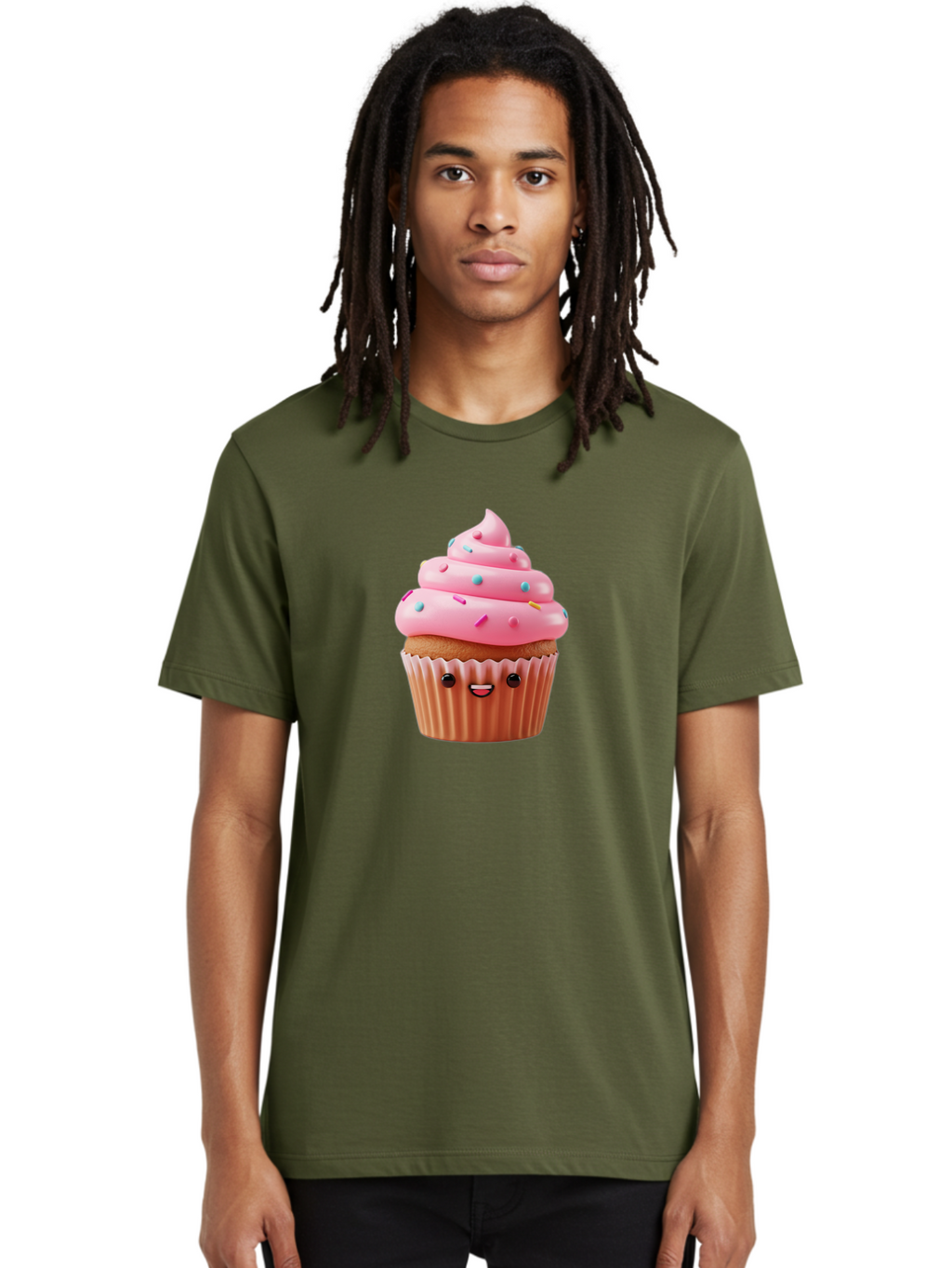 Cupcake Men'S Graphic Tee, 100% Cotton, Comfortable Casual Summer Wear, Machine Washable, Cupcake With Pink Frosting, Sweet Treats, Colorful Sprinkles, Whimsical Design, Happy Face, Dessert Delight, Baked Goods, Cartoon Style Bab843