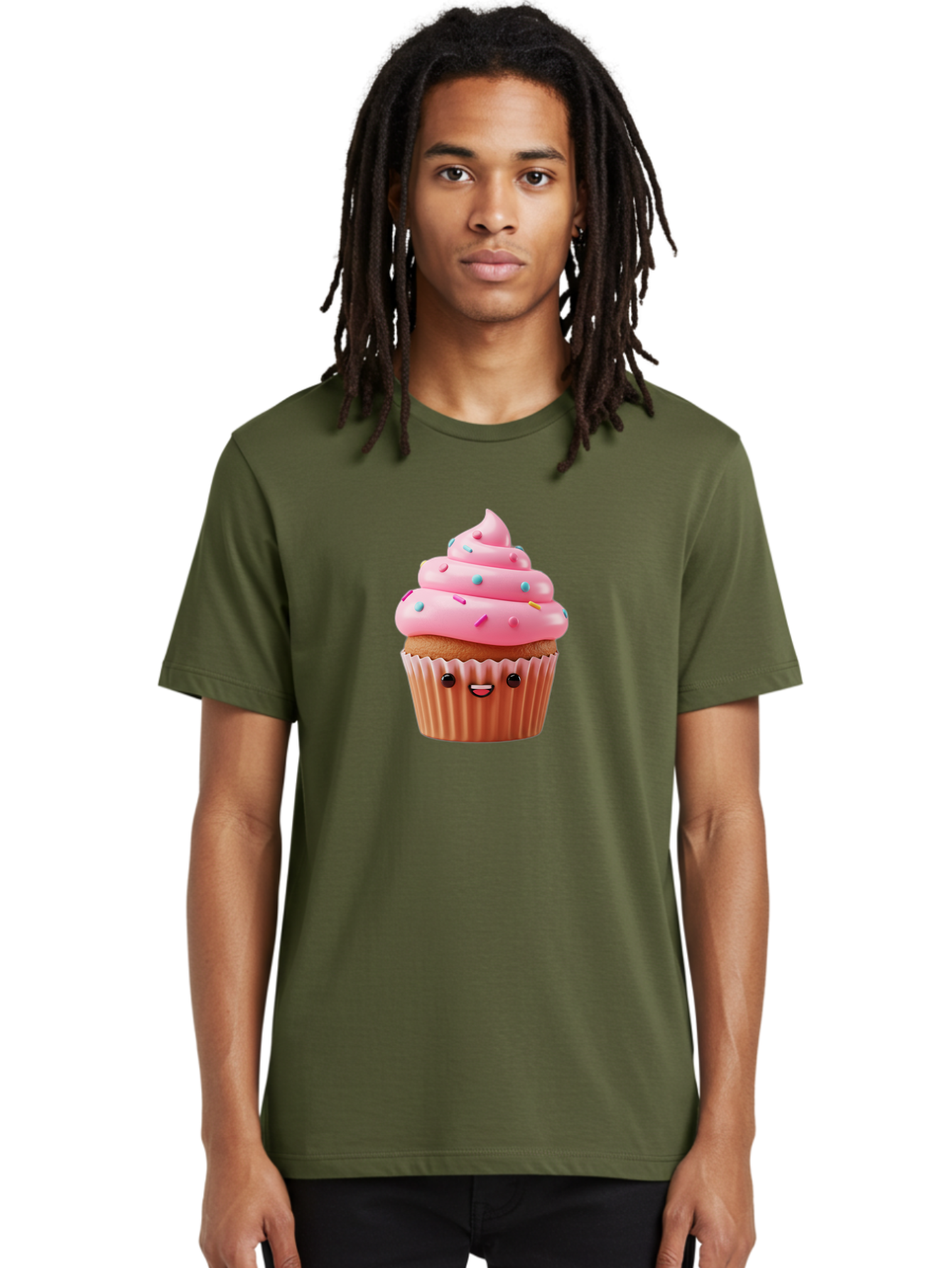 Cupcake Men'S Graphic Tee, 100% Cotton, Comfortable Casual Summer Wear, Machine Washable, Cupcake With Pink Frosting, Sweet Treats, Colorful Sprinkles, Whimsical Design, Happy Face, Dessert Delight, Baked Goods, Cartoon Style Bab843