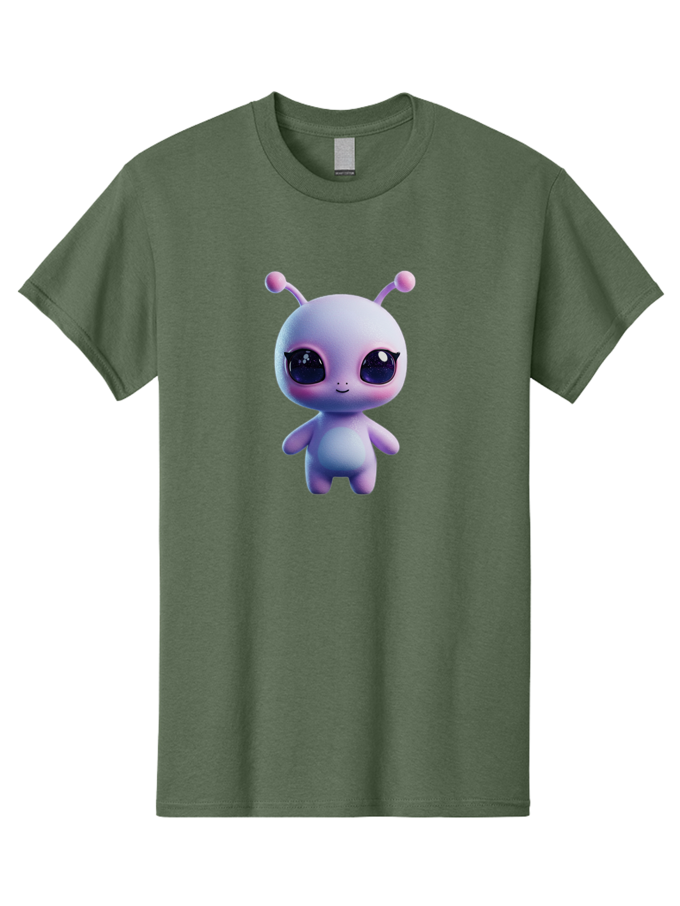 Cute-Alien-Character Men'S Graphic Tee, 100% Cotton, Comfortable Casual Summer Wear, Machine Washable, Alien Character, Cartoon Style, Cute Eyes, Big Eyes, Smiling Face, 3D Rendering, Fantasy Creature, Adorable Being, Purple Hue, Bab844