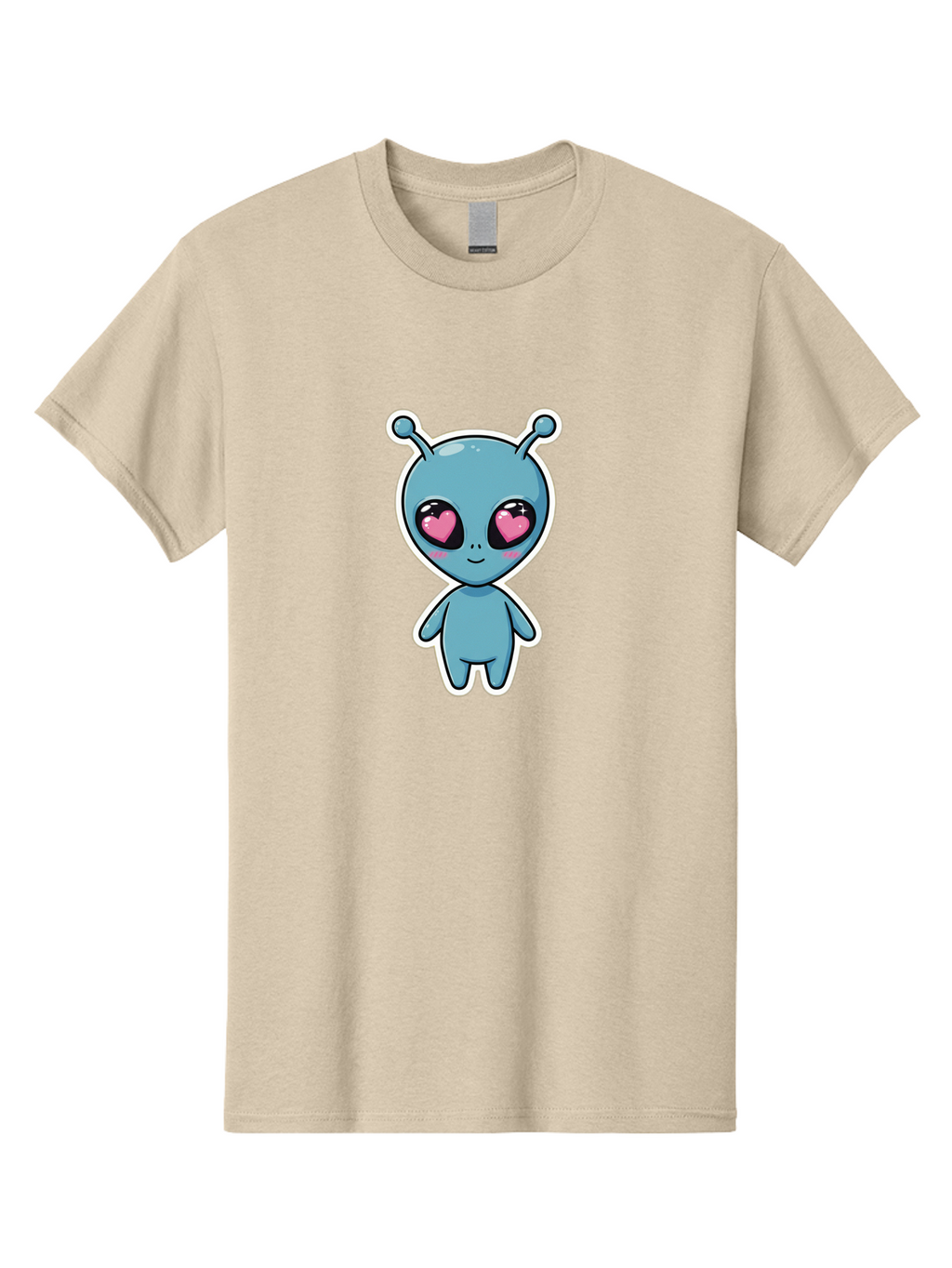 Cute-Alien Men'S Graphic Tee, 100% Cotton, Comfortable Casual Summer Wear, Machine Washable, Cartoon Alien, Cute Extraterrestrial, Blue Creature, Heart Eyes, Pink Irises, Kawaii Character, Alien Illustration, Quirky Design, Adorable Being Bab845