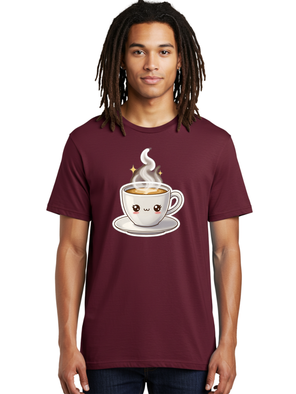 Cute-Coffee-Cup Men'S Graphic Tee, 100% Cotton, Comfortable Casual Summer Wear, Machine Washable, Cute Coffee Cup, Coffee, Coffee Break, Cartoon Character, Steaming Hot Beverage, Kawaii, Morning Pick-Me-Up, Coffee Lover, Happy Face, Espresso Bab846