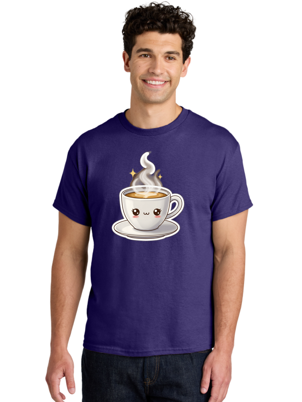 Cute-Coffee-Cup Men'S Graphic Tee, 100% Cotton, Comfortable Casual Summer Wear, Machine Washable, Cute Coffee Cup, Coffee, Coffee Break, Cartoon Character, Steaming Hot Beverage, Kawaii, Morning Pick-Me-Up, Coffee Lover, Happy Face, Espresso Bab846