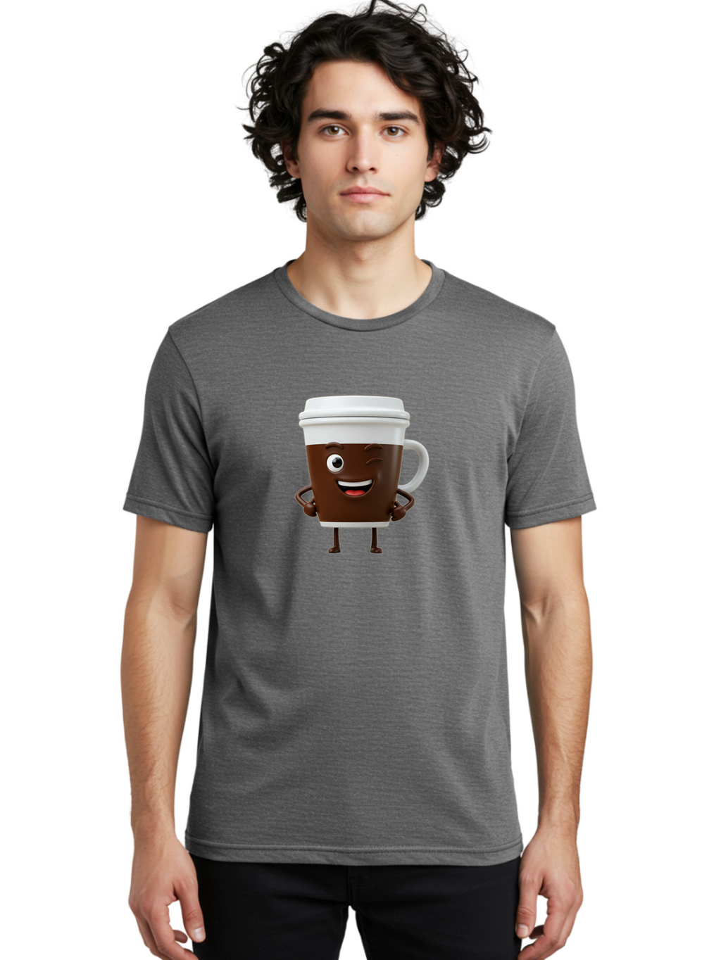 Cyclops-Coffee Men'S Graphic Tee, 100% Cotton, Comfortable Casual Summer Wear, Machine Washable, Cartoon Coffee Cup, Happy Expression, Coffee Culture, Morning Pick-Me-Up, Beverage Character, Funny Face, Playful Design, Coffee Lover, To-Go Cup Bab849
