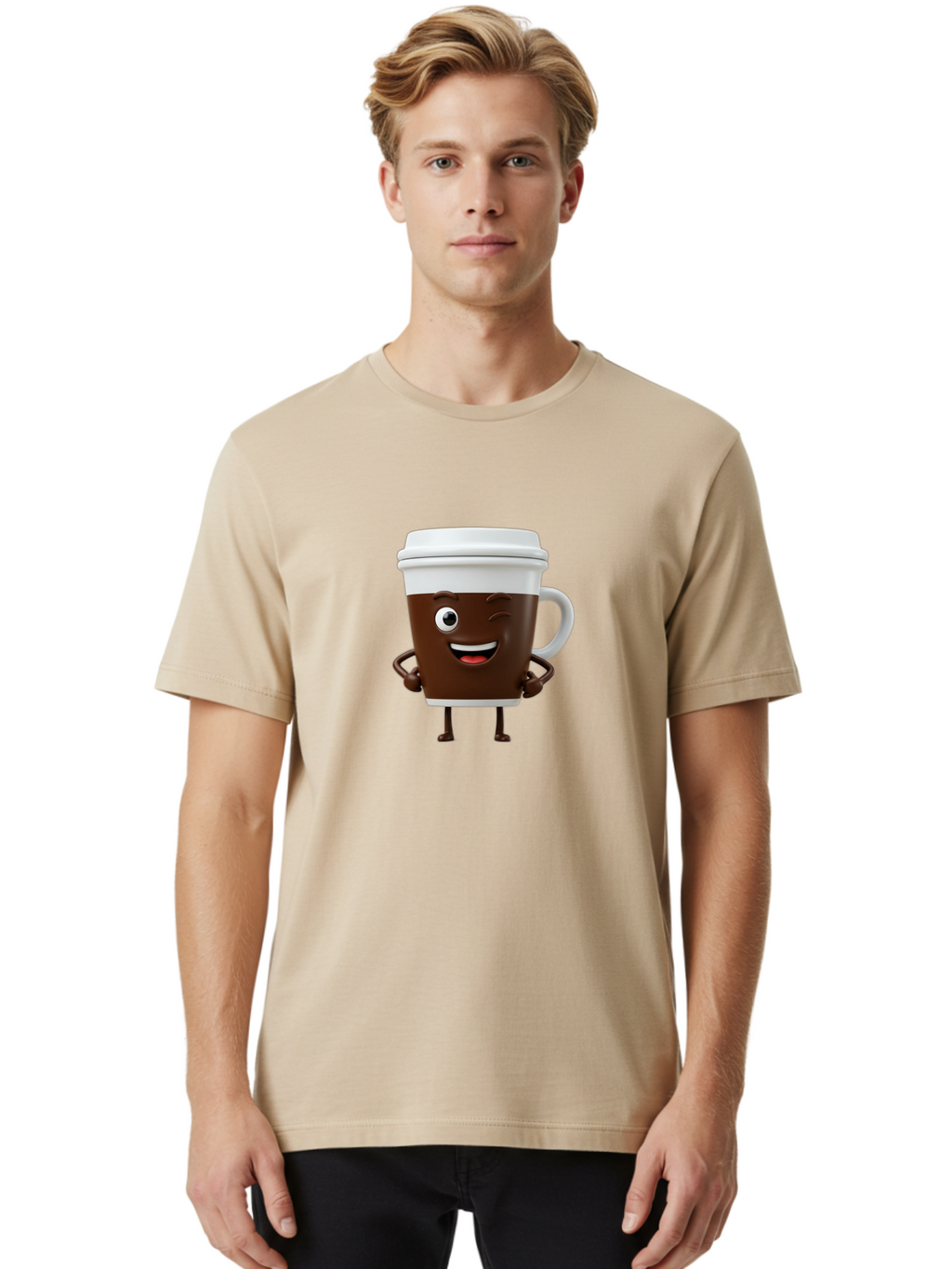 Cyclops-Coffee Men'S Graphic Tee, 100% Cotton, Comfortable Casual Summer Wear, Machine Washable, Cartoon Coffee Cup, Happy Expression, Coffee Culture, Morning Pick-Me-Up, Beverage Character, Funny Face, Playful Design, Coffee Lover, To-Go Cup Bab849