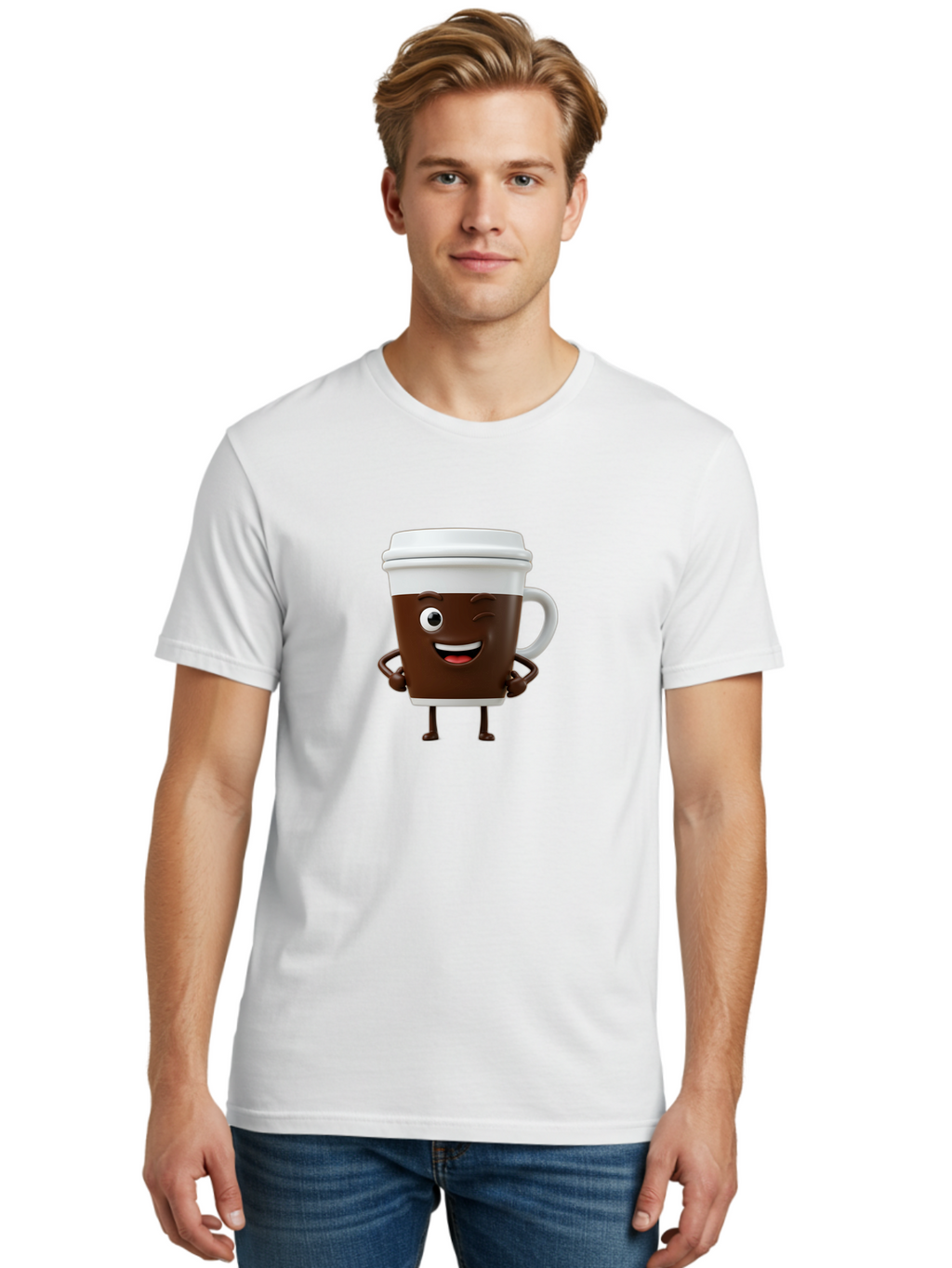 Cyclops-Coffee Men'S Graphic Tee, 100% Cotton, Comfortable Casual Summer Wear, Machine Washable, Cartoon Coffee Cup, Happy Expression, Coffee Culture, Morning Pick-Me-Up, Beverage Character, Funny Face, Playful Design, Coffee Lover, To-Go Cup Bab849