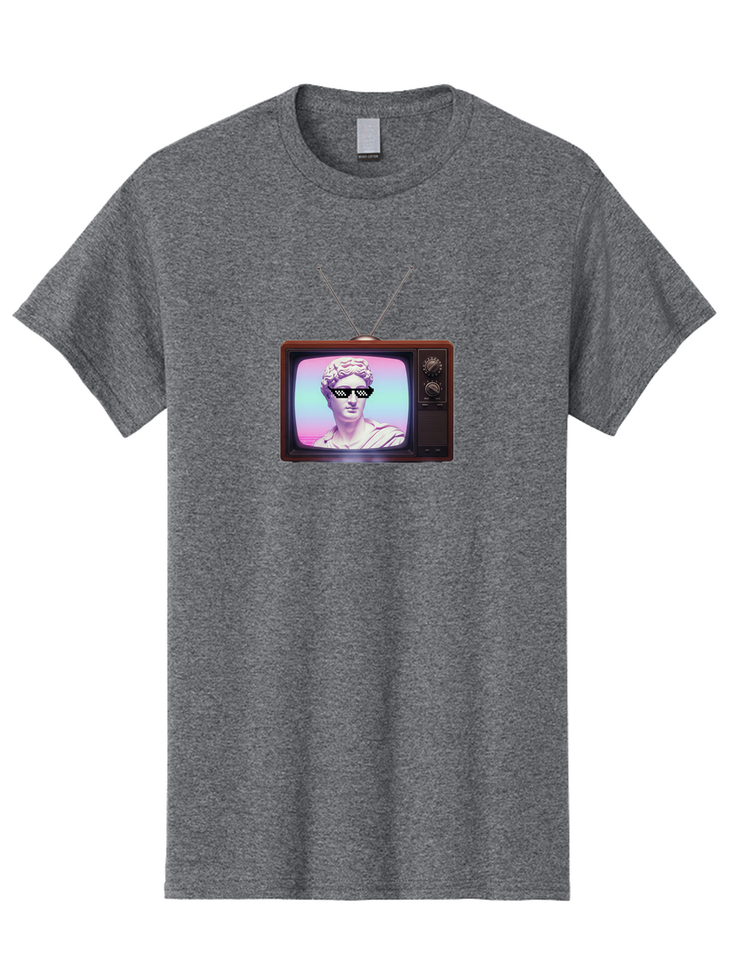 David-Wearing-Sunglasses Men'S Graphic Tee, 100% Cotton, Comfortable Casual Summer Wear, Machine Washable, Vintage Television, Antique Tv, David Statue, Thug Life Shades, Sunglasses On Statue, Pop Culture, Retro Technology, Bab852