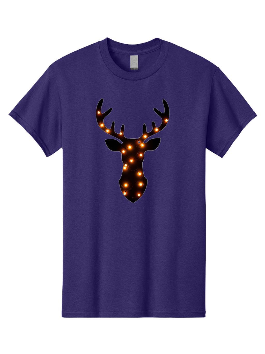 Deer-Head-With-Lights Men'S Graphic Tee, 100% Cotton, Comfortable Casual Summer Wear, Machine Washable, Deer Head Silhouette, String Lights, Festive Decor, Warm Glow, Holiday Decoration, Maroon Lights, Glowing Antlers, Illuminated Wildlife, Bab854