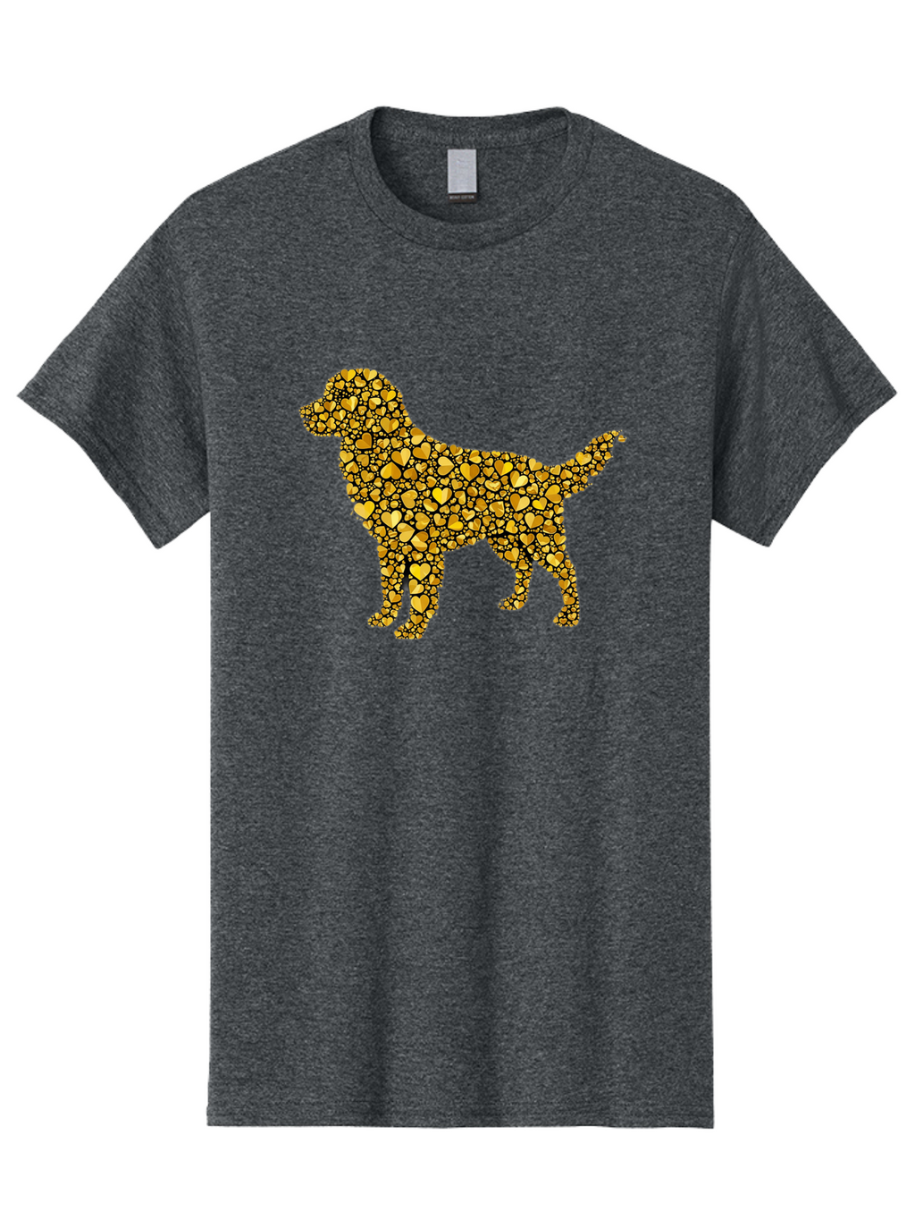 Dog-Golden-Hearts Men'S Graphic Tee, 100% Cotton, Comfortable Casual Summer Wear, Machine Washable, Dog Silhouette, Golden Hearts, Black Outlines, Animal Design, Heart Pattern, Golden Hues, Dog Shape, Heart-Filled Dog Bab860
