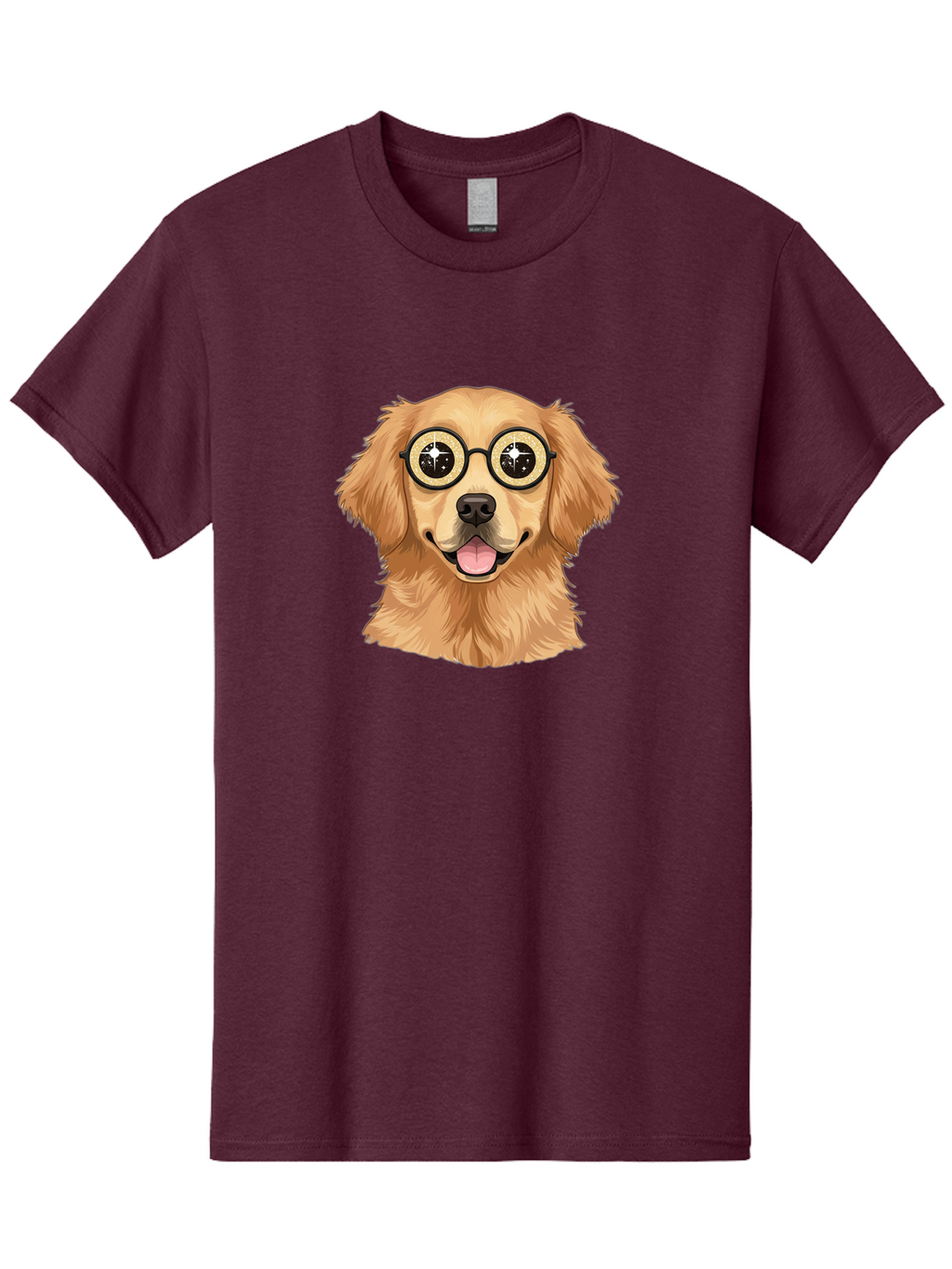 Dog-Wearing-Glasses Men'S Graphic Tee, 100% Cotton, Comfortable Casual Summer Wear, Machine Washable, Cartoon Dog, Golden Retriever, Eyeglasses, Smiling Dog, Happy Animal, Playful Puppy, Dog Portrait, Funny Dog, Dog With Glasses, Bab863