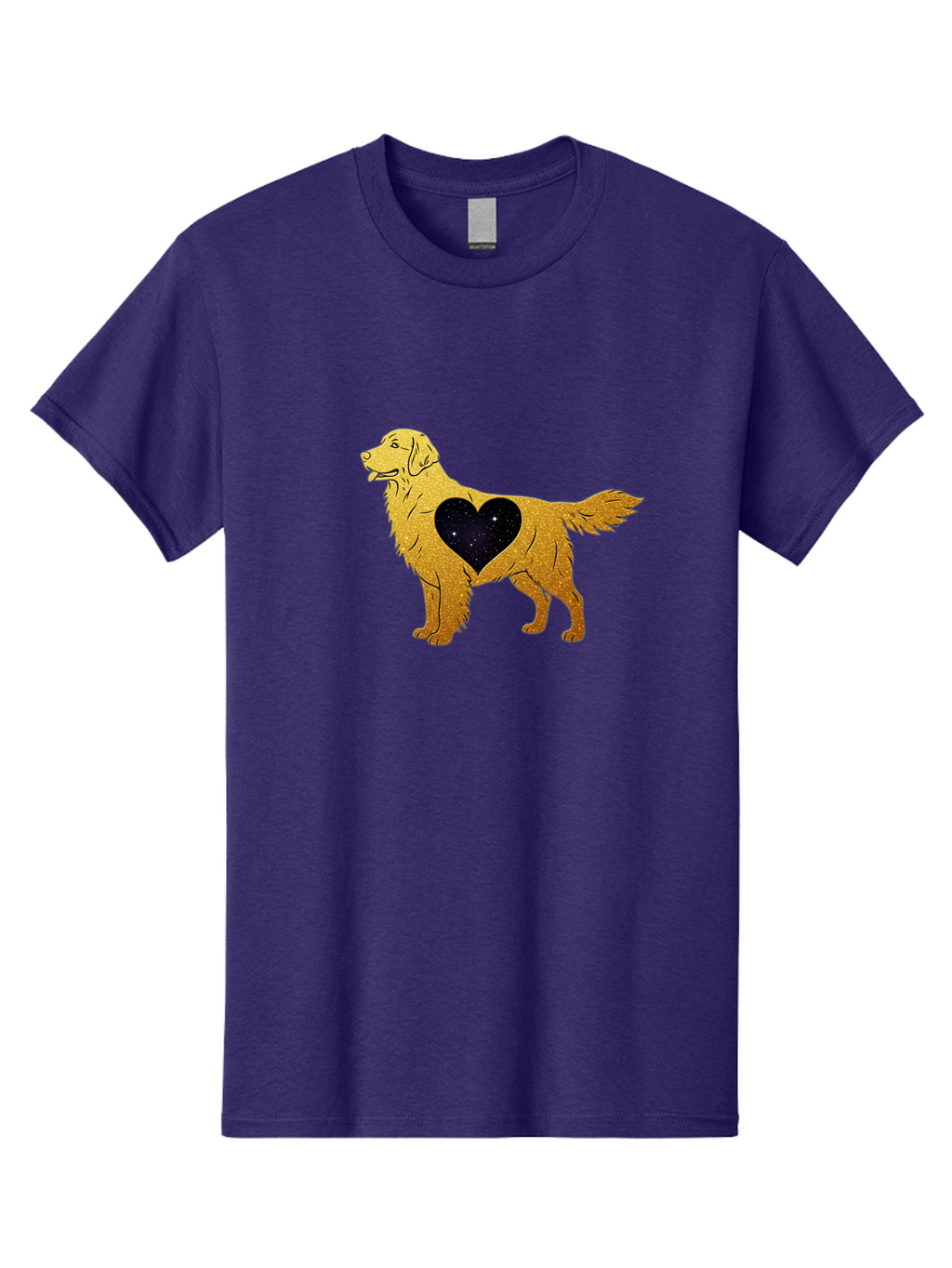 Dog-With-Galaxy-Heart Men'S Graphic Tee, 100% Cotton, Comfortable Casual Summer Wear, Machine Washable, Golden Retriever Illustration, Galaxy Heart, Starry Night, Dog Love, Furry Friend, Stylized Artwork, Canine Charm, Celestial Theme, Bab864