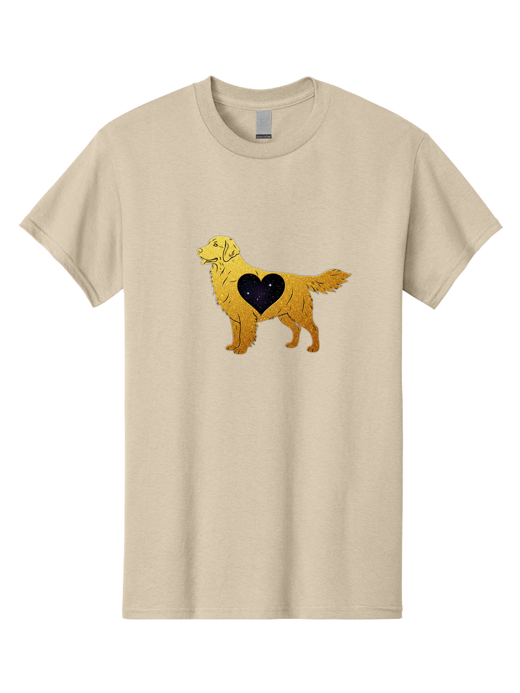 Dog-With-Galaxy-Heart Men'S Graphic Tee, 100% Cotton, Comfortable Casual Summer Wear, Machine Washable, Golden Retriever Illustration, Galaxy Heart, Starry Night, Dog Love, Furry Friend, Stylized Artwork, Canine Charm, Celestial Theme, Bab864