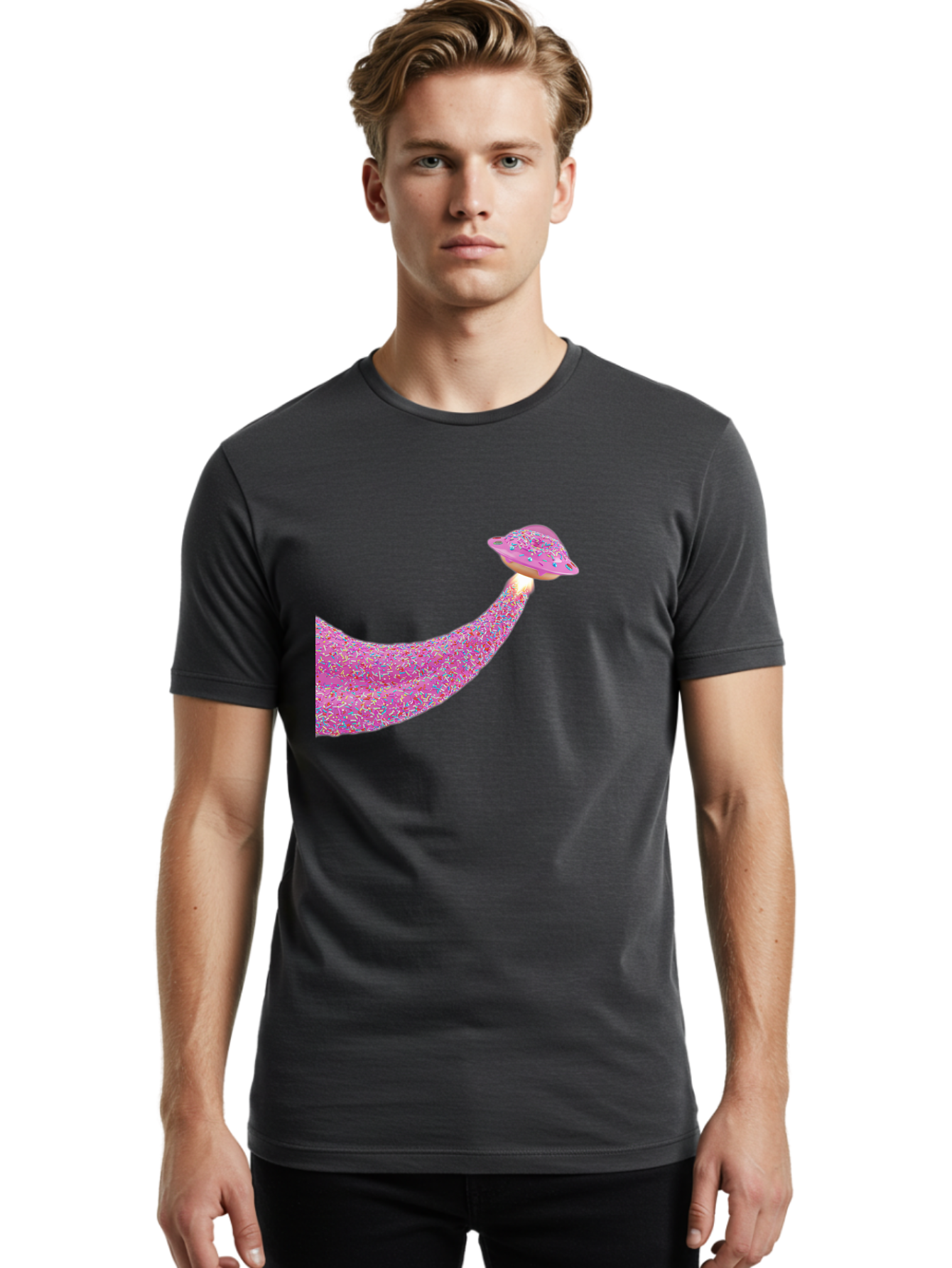 Donut-Banana Men'S Graphic Tee, 100% Cotton, Comfortable Casual Summer Wear, Machine Washable, Donut Topped Banana, Sprinkles On Banana, Sweet Treats, Colorful Dessert, Whimsical Design, Fun Illustration, Pastel Colors, Playful Art, Bab867