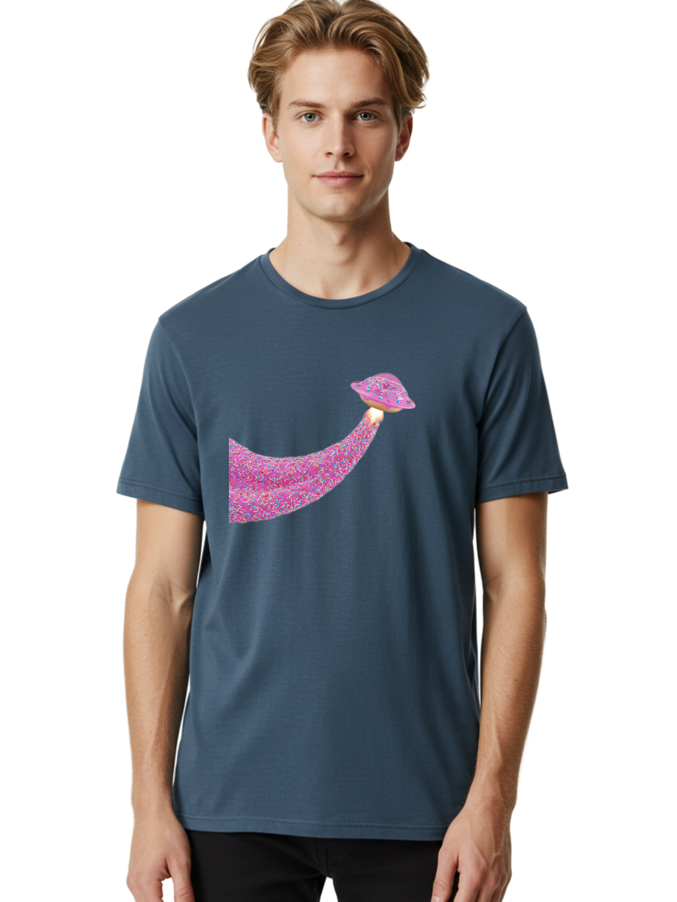 Donut-Banana Men'S Graphic Tee, 100% Cotton, Comfortable Casual Summer Wear, Machine Washable, Donut Topped Banana, Sprinkles On Banana, Sweet Treats, Colorful Dessert, Whimsical Design, Fun Illustration, Pastel Colors, Playful Art, Bab867