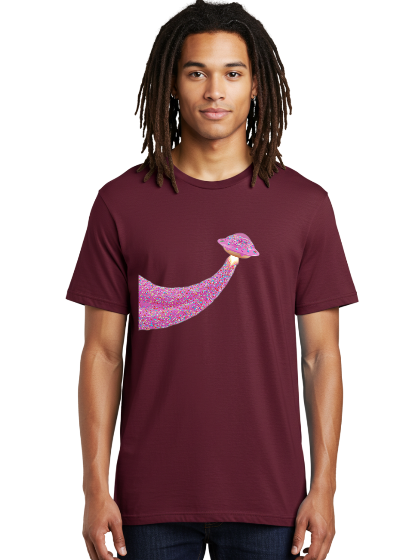 Donut-Banana Men'S Graphic Tee, 100% Cotton, Comfortable Casual Summer Wear, Machine Washable, Donut Topped Banana, Sprinkles On Banana, Sweet Treats, Colorful Dessert, Whimsical Design, Fun Illustration, Pastel Colors, Playful Art, Bab867