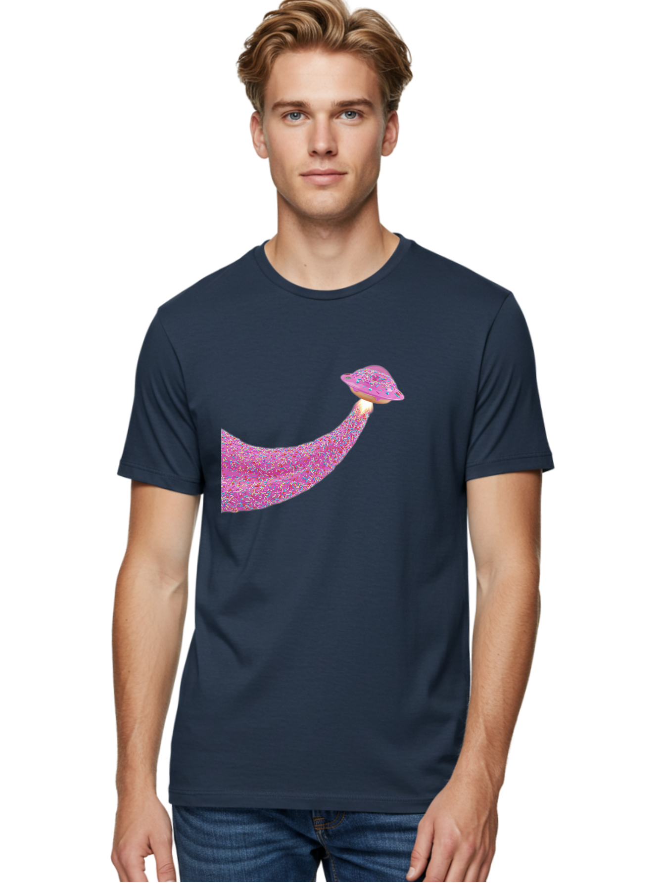 Donut-Banana Men'S Graphic Tee, 100% Cotton, Comfortable Casual Summer Wear, Machine Washable, Donut Topped Banana, Sprinkles On Banana, Sweet Treats, Colorful Dessert, Whimsical Design, Fun Illustration, Pastel Colors, Playful Art, Bab867