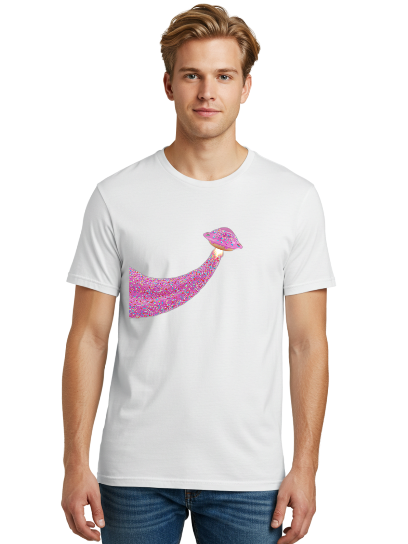Donut-Banana Men'S Graphic Tee, 100% Cotton, Comfortable Casual Summer Wear, Machine Washable, Donut Topped Banana, Sprinkles On Banana, Sweet Treats, Colorful Dessert, Whimsical Design, Fun Illustration, Pastel Colors, Playful Art, Bab867