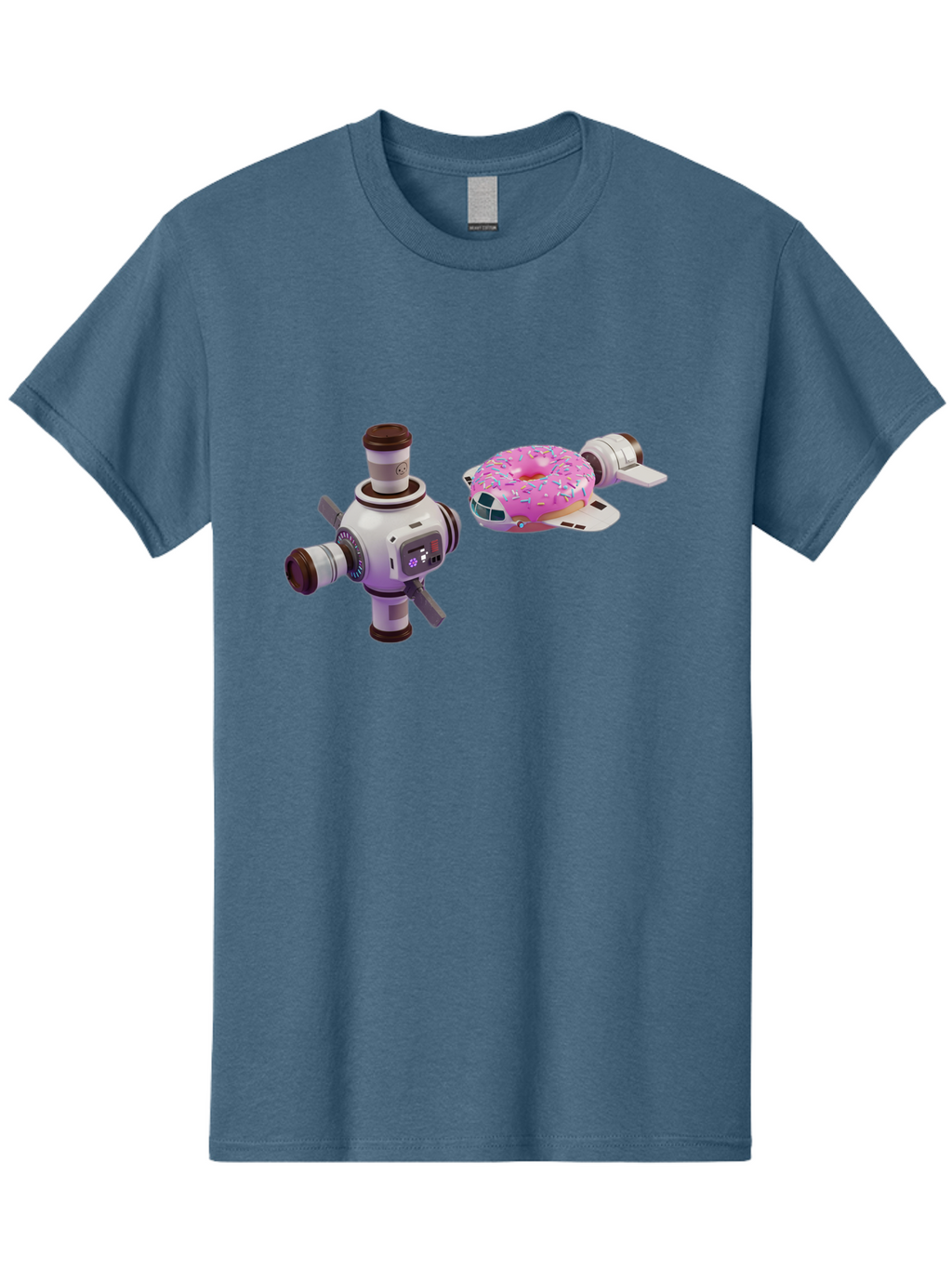 Donut-Spacecraft Men'S Graphic Tee, 100% Cotton, Comfortable Casual Summer Wear, Machine Washable, Donut Spaceship, Flying Saucer, Pink Frosted Donut, Sprinkles, Cartoon Style, Alien Spacecraft, Sci-Fi, Whimsical, Playful, Futuristic, Bab872
