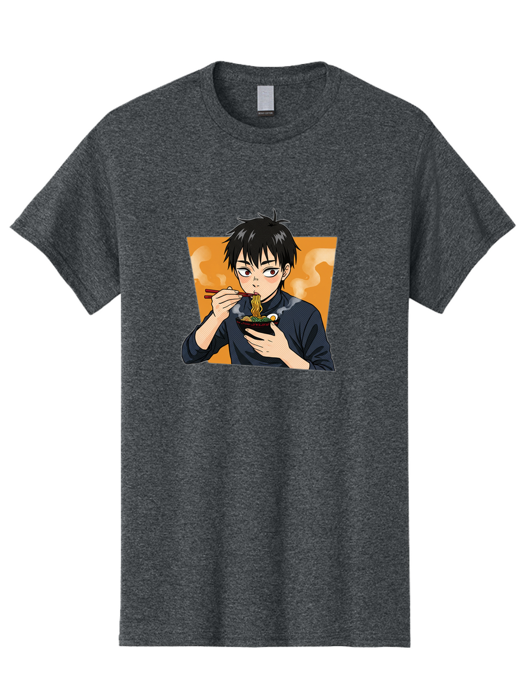 Eating-Ramen Men'S Graphic Tee, 100% Cotton, Comfortable Casual Summer Wear, Machine Washable, Anime Boy Eating Ramen, Steaming Hot Noodles, Chopsticks, Delicious Meal, Japanese Cuisine, Cartoon Style, Appetizing Food, Ramen Lover Bab887
