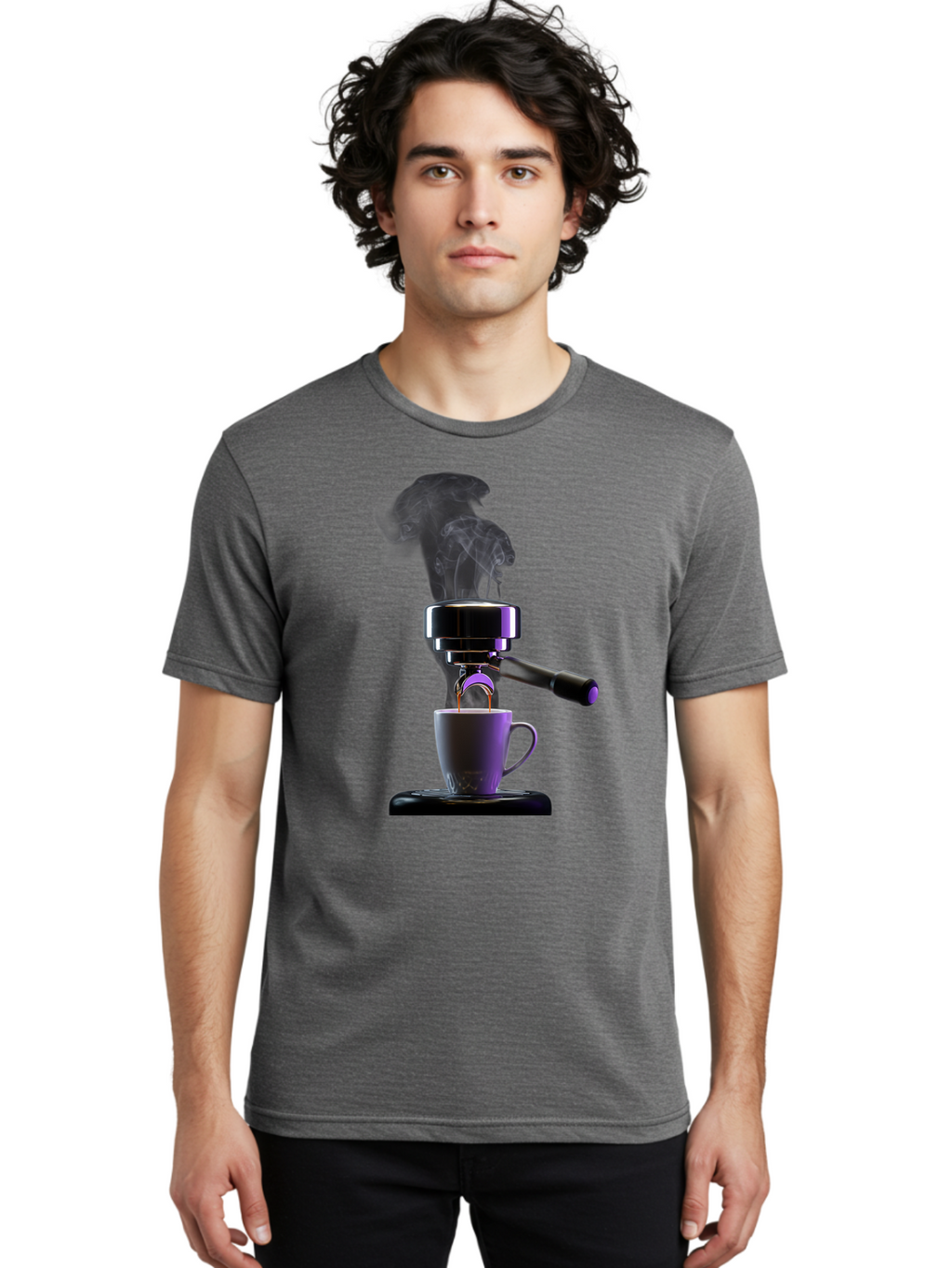Espresso-Machine Men'S Graphic Tee, 100% Cotton, Comfortable Casual Summer Wear, Machine Washable, Espresso Machine, Coffee Cup, Steam Rising, Coffee Brewing, Black Coffee, Cafe Culture, Coffee Art, Morning Coffee, Espresso Shot, Coffee Time Bab890