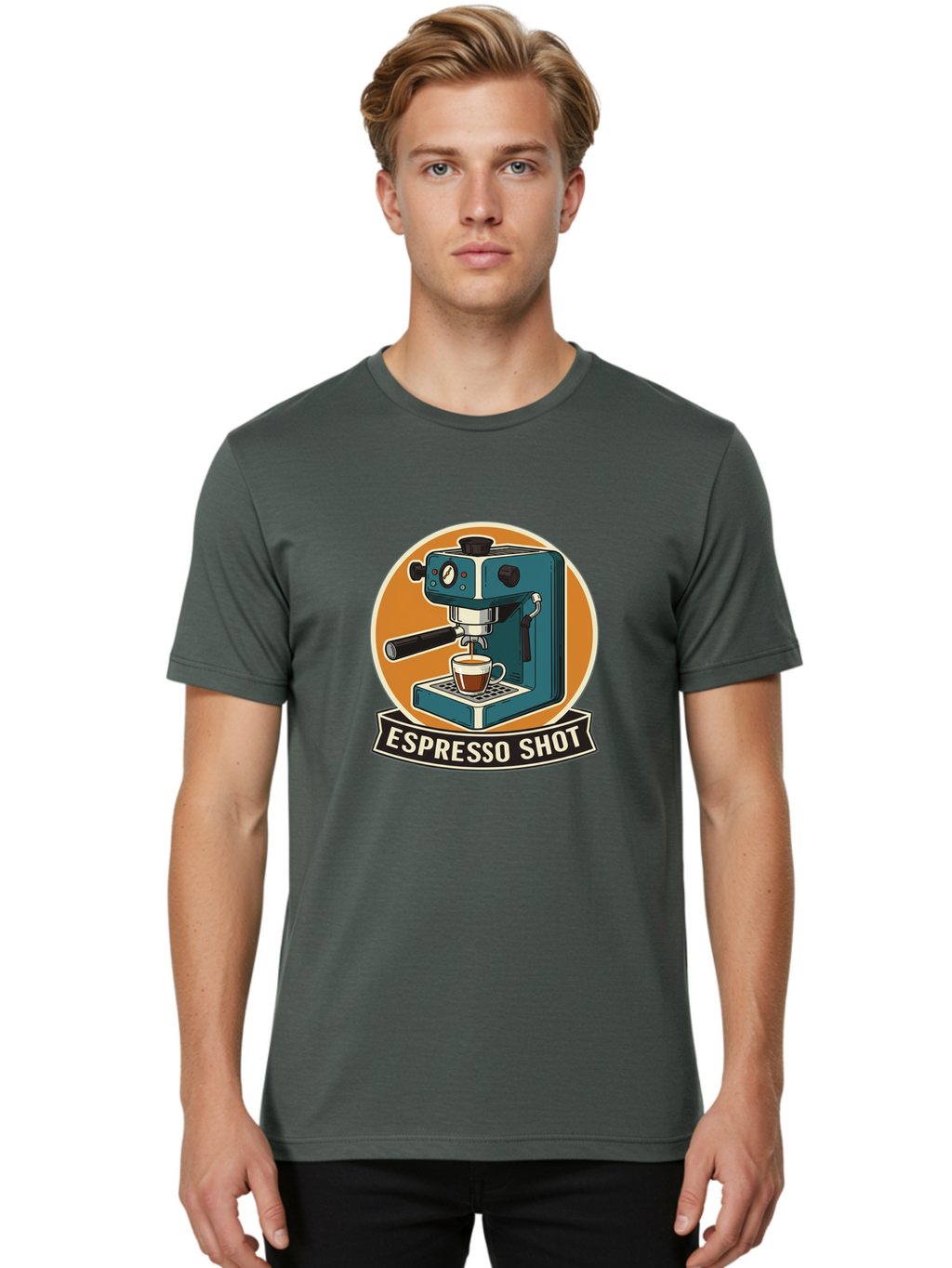 Espresso-Shot Men'S Graphic Tee, 100% Cotton, Comfortable Casual Summer Wear, Machine Washable, Espresso Machine, Coffee Maker, Espresso Shot, Coffee Cup, Coffee Brewing, Coffee Art Bab893