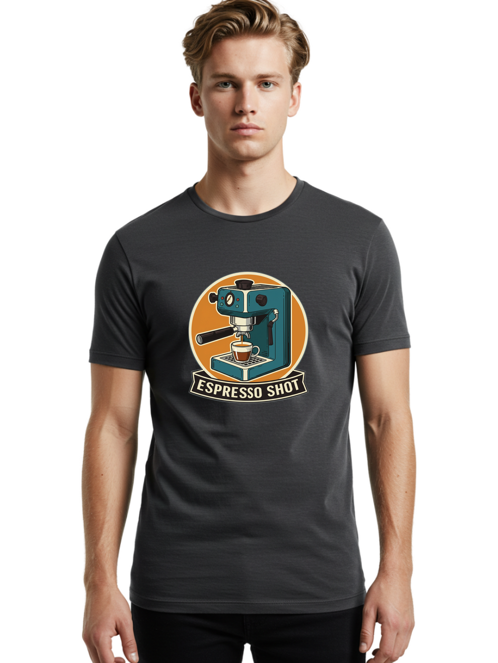 Espresso-Shot Men'S Graphic Tee, 100% Cotton, Comfortable Casual Summer Wear, Machine Washable, Espresso Machine, Coffee Maker, Espresso Shot, Coffee Cup, Coffee Brewing, Coffee Art Bab893