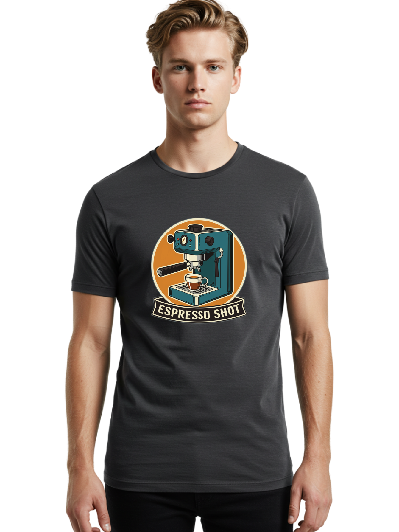 Espresso-Shot Men'S Graphic Tee, 100% Cotton, Comfortable Casual Summer Wear, Machine Washable, Espresso Machine, Coffee Maker, Espresso Shot, Coffee Cup, Coffee Brewing, Coffee Art Bab893