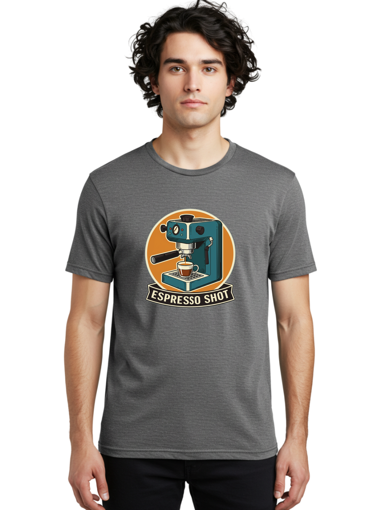 Espresso-Shot Men'S Graphic Tee, 100% Cotton, Comfortable Casual Summer Wear, Machine Washable, Espresso Machine, Coffee Maker, Espresso Shot, Coffee Cup, Coffee Brewing, Coffee Art Bab893