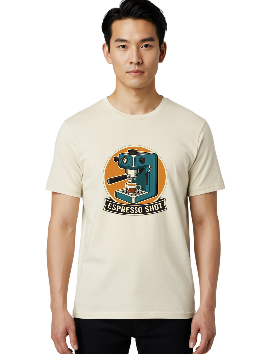 Espresso-Shot Men'S Graphic Tee, 100% Cotton, Comfortable Casual Summer Wear, Machine Washable, Espresso Machine, Coffee Maker, Espresso Shot, Coffee Cup, Coffee Brewing, Coffee Art Bab893