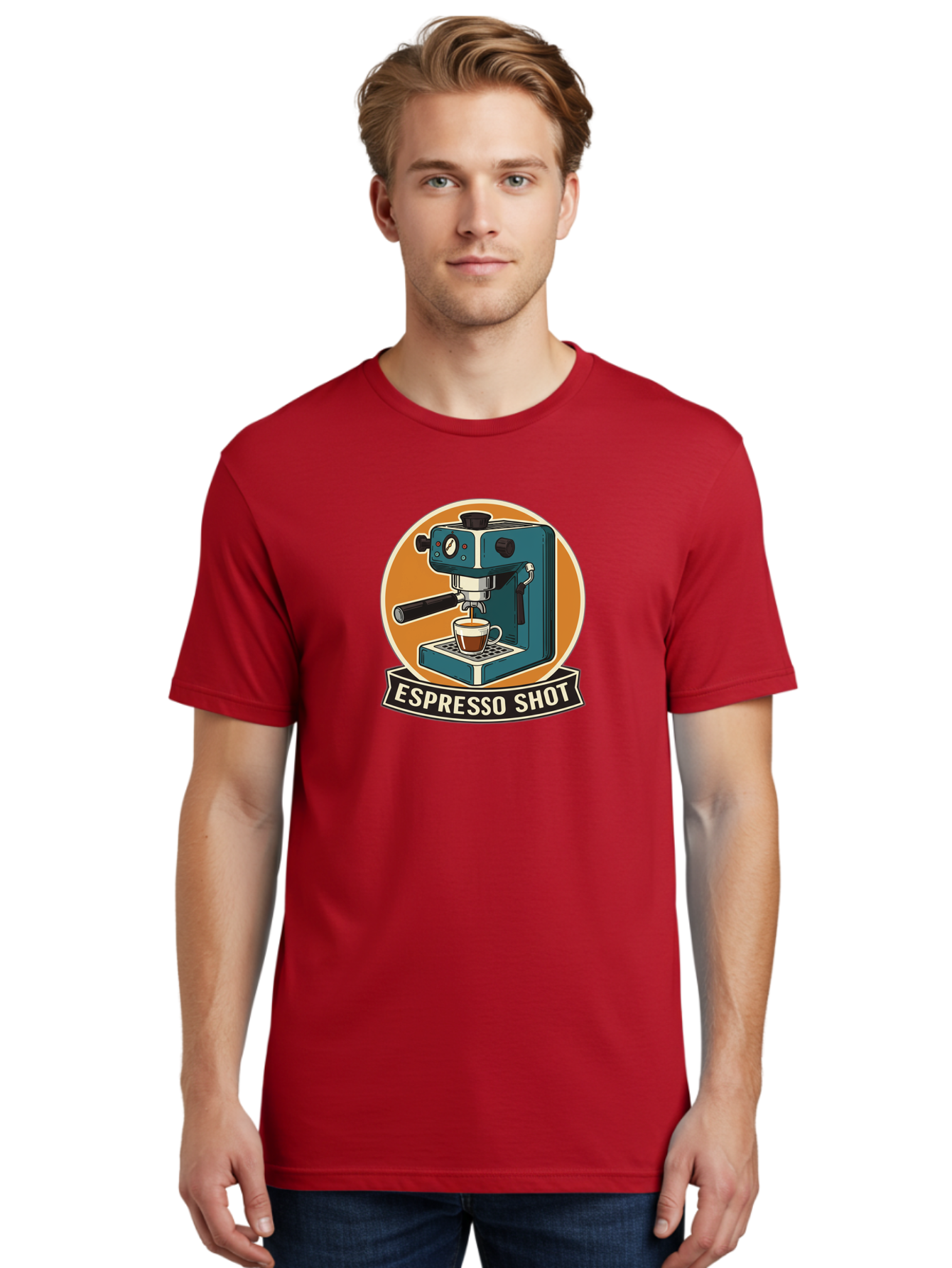Espresso-Shot Men'S Graphic Tee, 100% Cotton, Comfortable Casual Summer Wear, Machine Washable, Espresso Machine, Coffee Maker, Espresso Shot, Coffee Cup, Coffee Brewing, Coffee Art Bab893