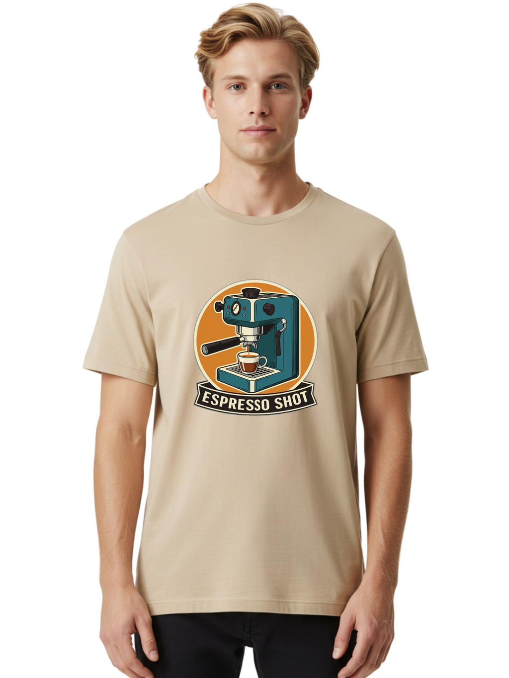 Espresso-Shot Men'S Graphic Tee, 100% Cotton, Comfortable Casual Summer Wear, Machine Washable, Espresso Machine, Coffee Maker, Espresso Shot, Coffee Cup, Coffee Brewing, Coffee Art Bab893