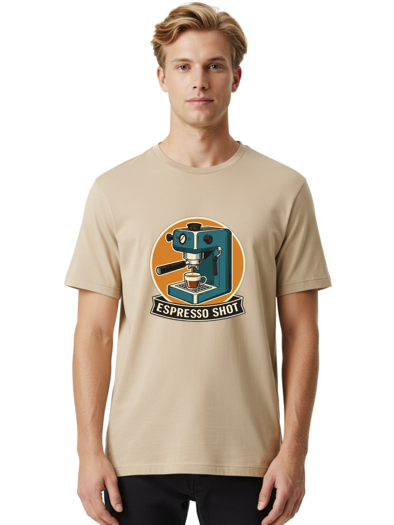Espresso-Shot Men'S Graphic Tee, 100% Cotton, Comfortable Casual Summer Wear, Machine Washable, Espresso Machine, Coffee Maker, Espresso Shot, Coffee Cup, Coffee Brewing, Coffee Art Bab893